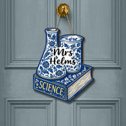 Custom Science Teacher Door Sign - Chinoiserie Classroom Decor - Personalized STEM Gift - Blue Floral Lab Book Name Sign for Teachers