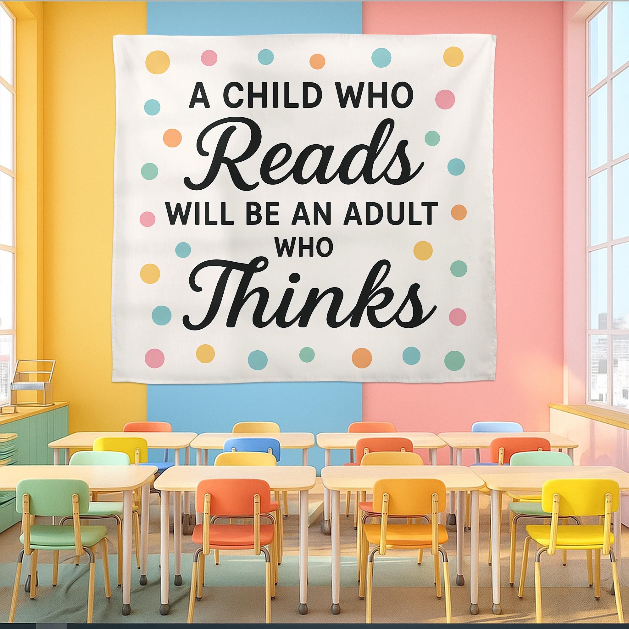 Reading Classroom Tapestry, Teacher Wall Decor, Kids Book Quote Banner, Reading Motivation Sign, Library Decor for Schools
