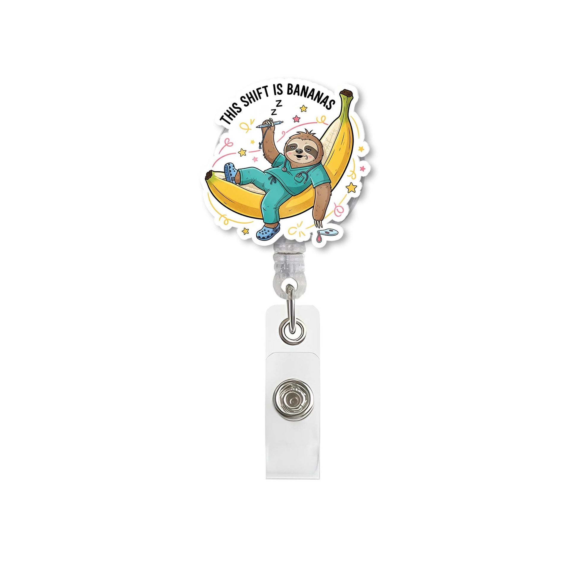 This Shift Is Bananas Badge Reel, Funny Sloth Nurse ID Clip, Cute Retractable Holder, Vet Tech Gift, RN Badge Accessory