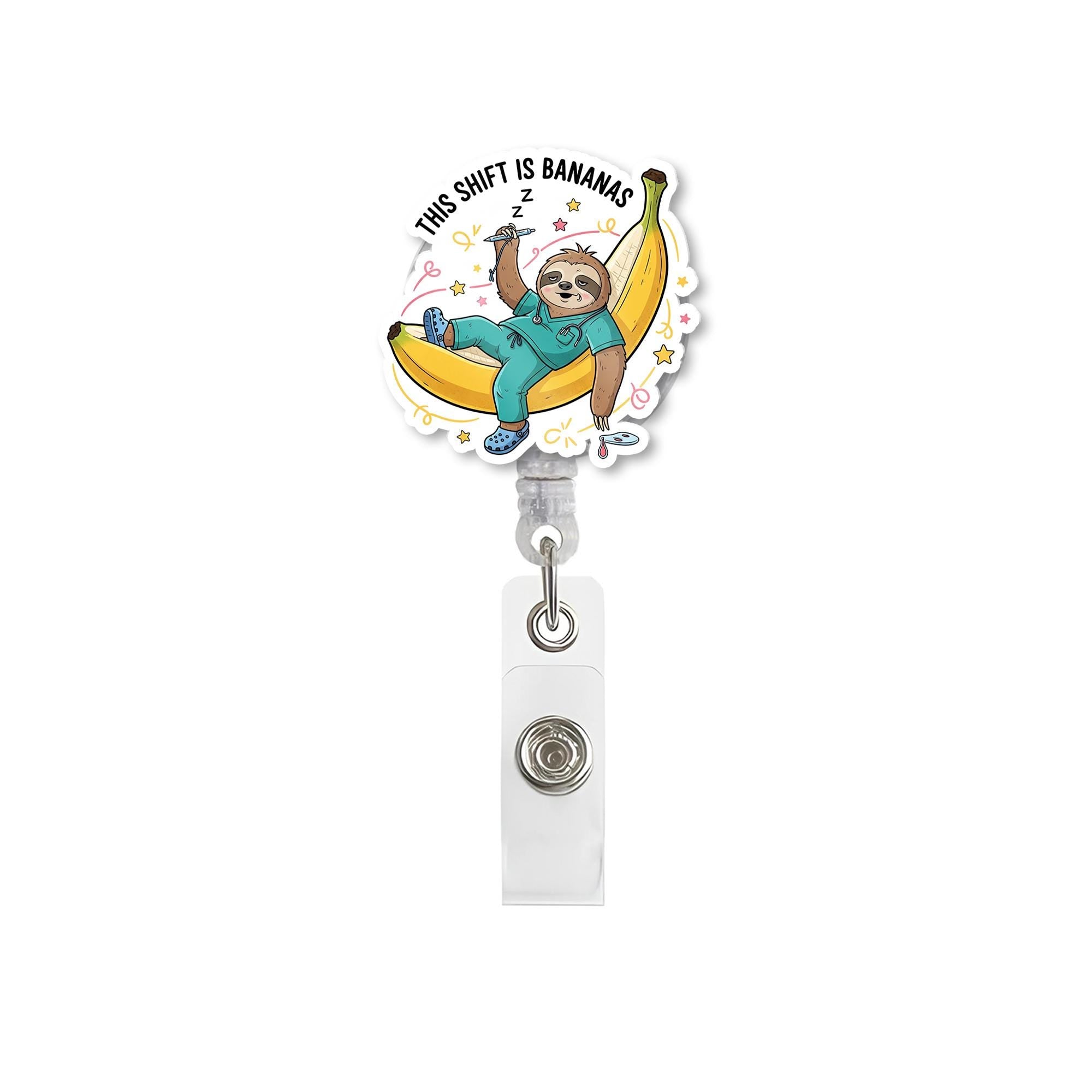 This Shift Is Bananas Badge Reel, Funny Sloth Nurse ID Clip, Cute Retractable Holder, Vet Tech Gift, RN Badge Accessory