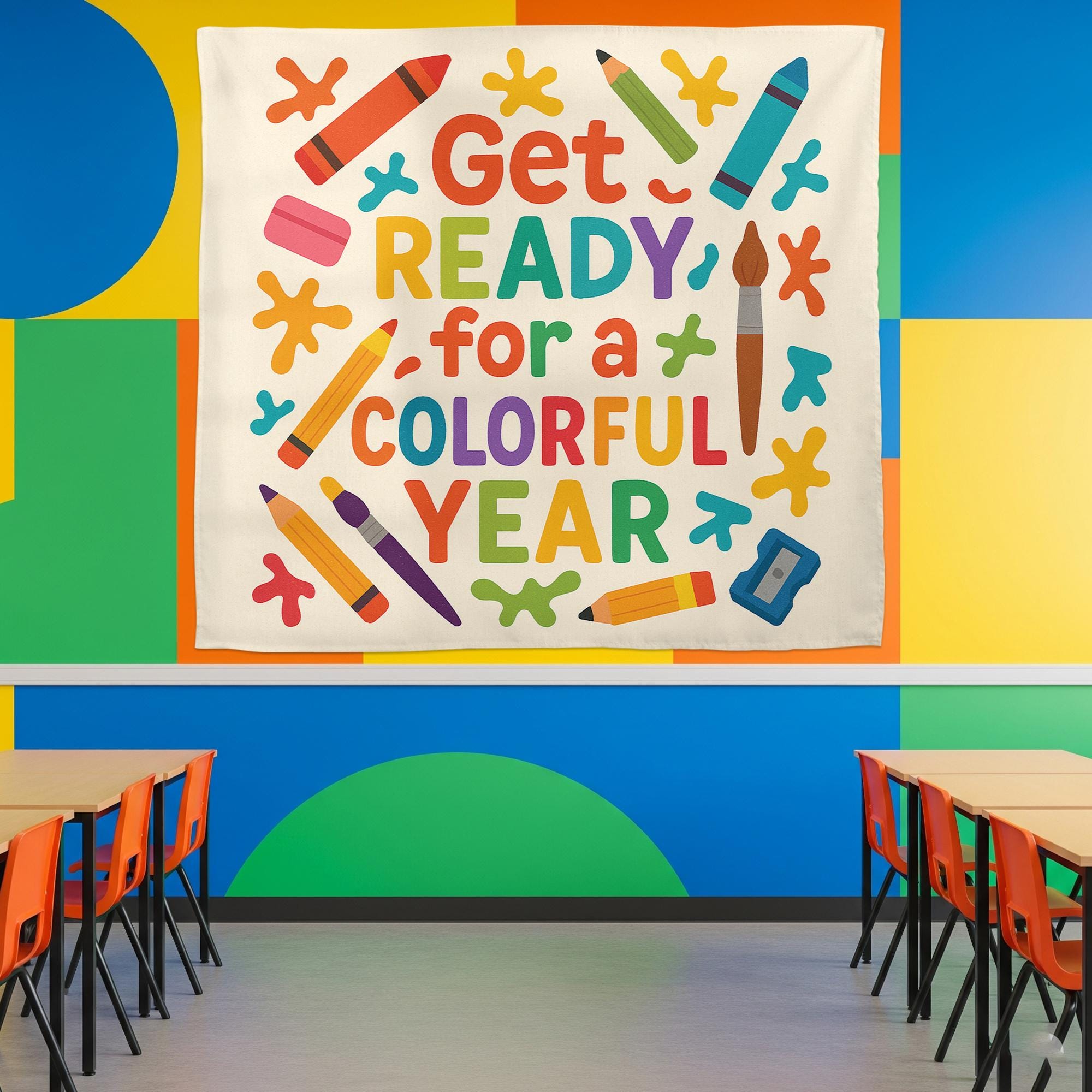 Colorful Year Classroom Tapestry, Back to School Wall Decor, Teacher Wall Banner, Bright School Art Sign, Classroom Supplies Poster