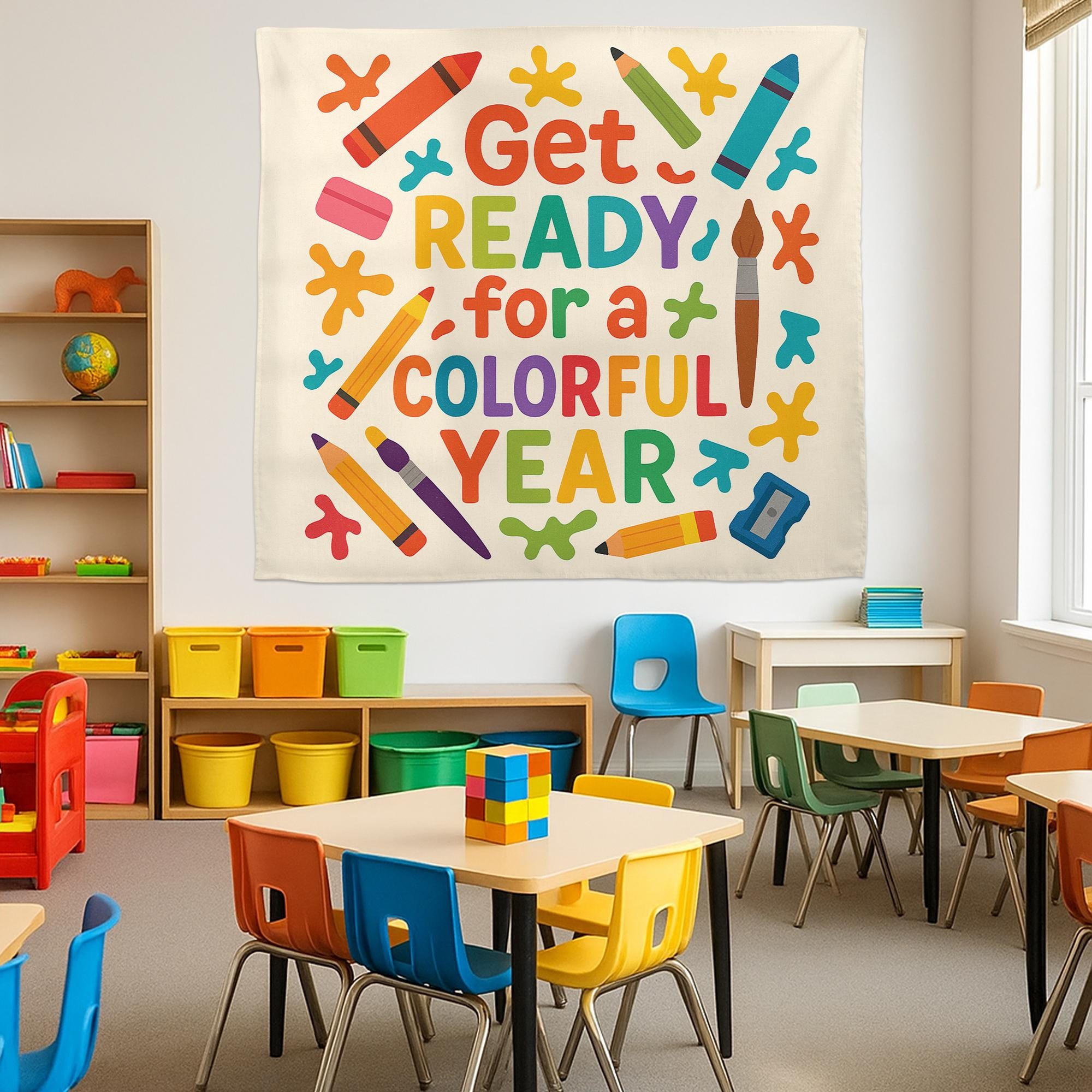 Colorful Year Classroom Tapestry, Back to School Wall Decor, Teacher Wall Banner, Bright School Art Sign, Classroom Supplies Poster