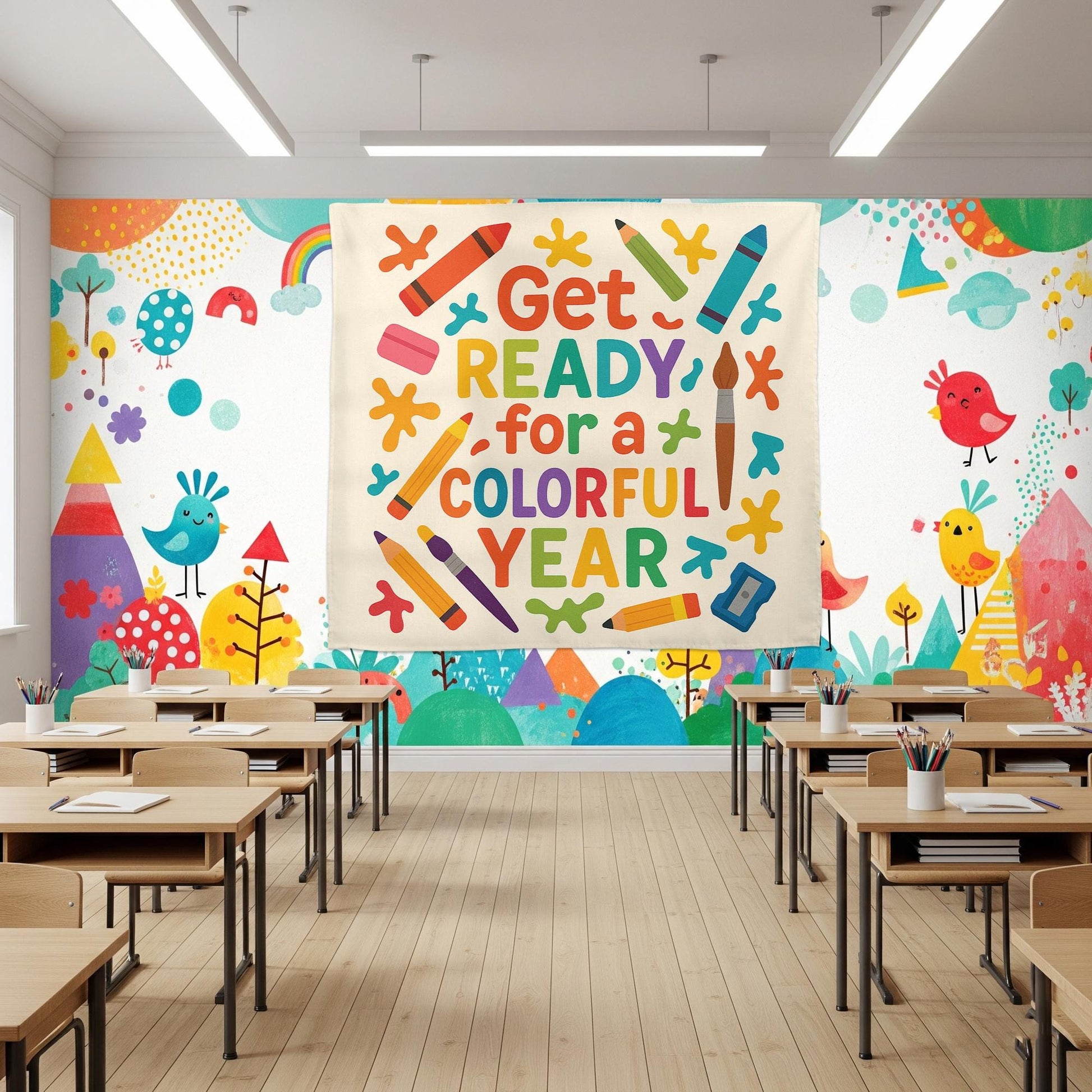 Colorful Year Classroom Tapestry, Back to School Wall Decor, Teacher Wall Banner, Bright School Art Sign, Classroom Supplies Poster