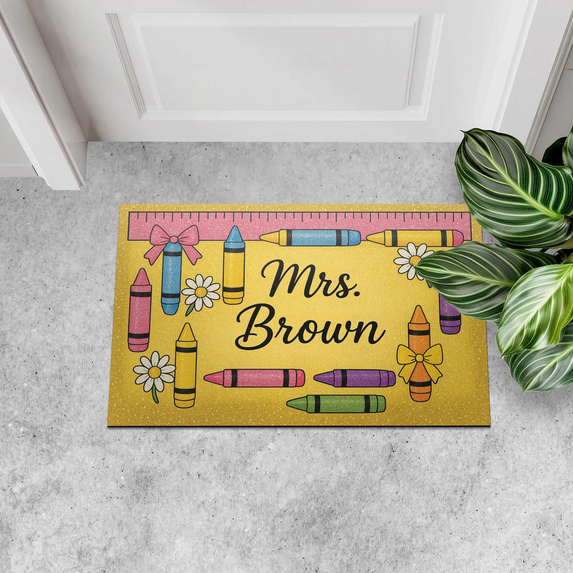 Personalized Teacher Doormat, Crayon Classroom Rug, Back to School Welcome Mat, Custom Name Preschool Door Decor, Teacher Gift