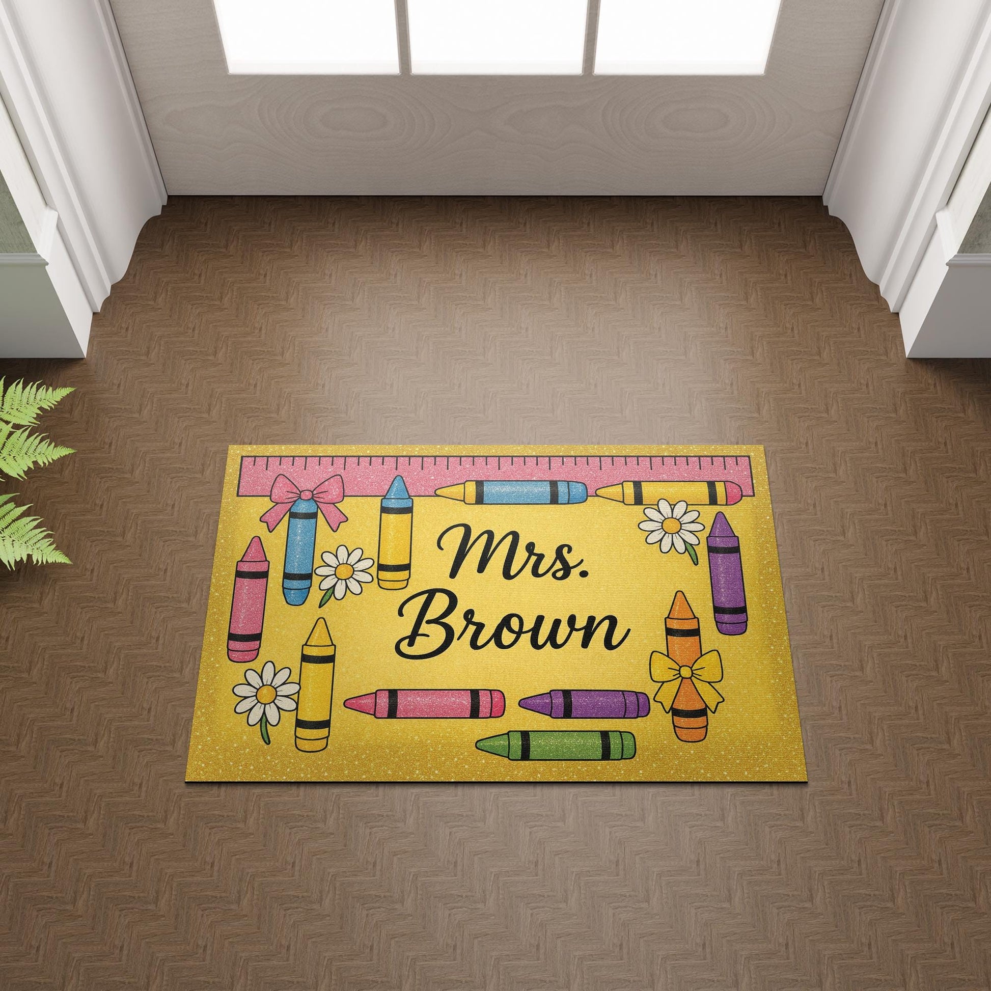 Personalized Teacher Doormat, Crayon Classroom Rug, Back to School Welcome Mat, Custom Name Preschool Door Decor, Teacher Gift