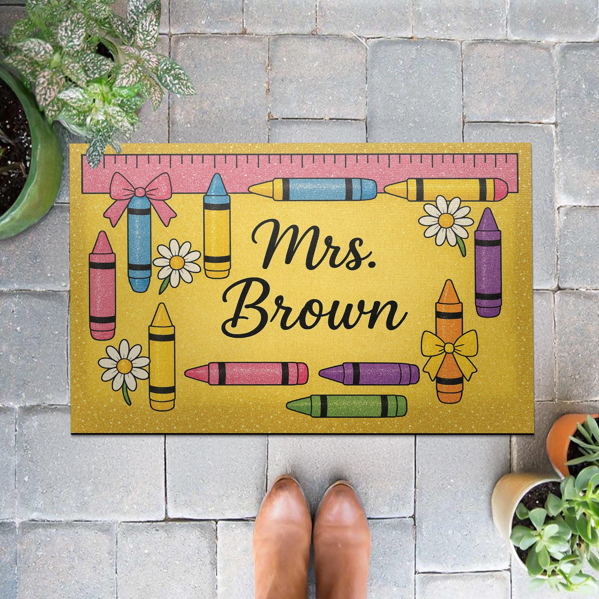 Personalized Teacher Doormat, Crayon Classroom Rug, Back to School Welcome Mat, Custom Name Preschool Door Decor, Teacher Gift