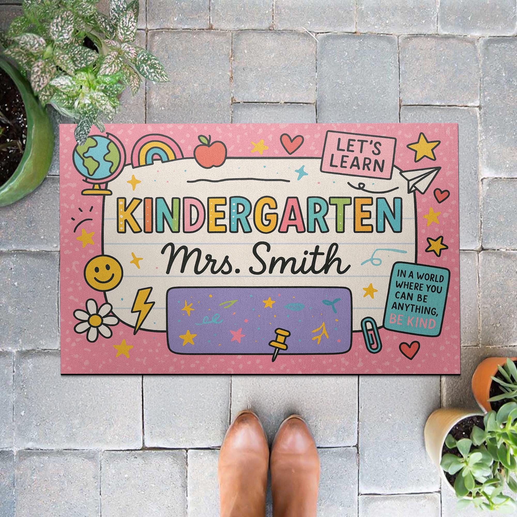 Kindergarten Teacher Doormat, Personalized Classroom Rug, Classroom Welcome Mat, Back to School Decor, Be Kind Door Sign