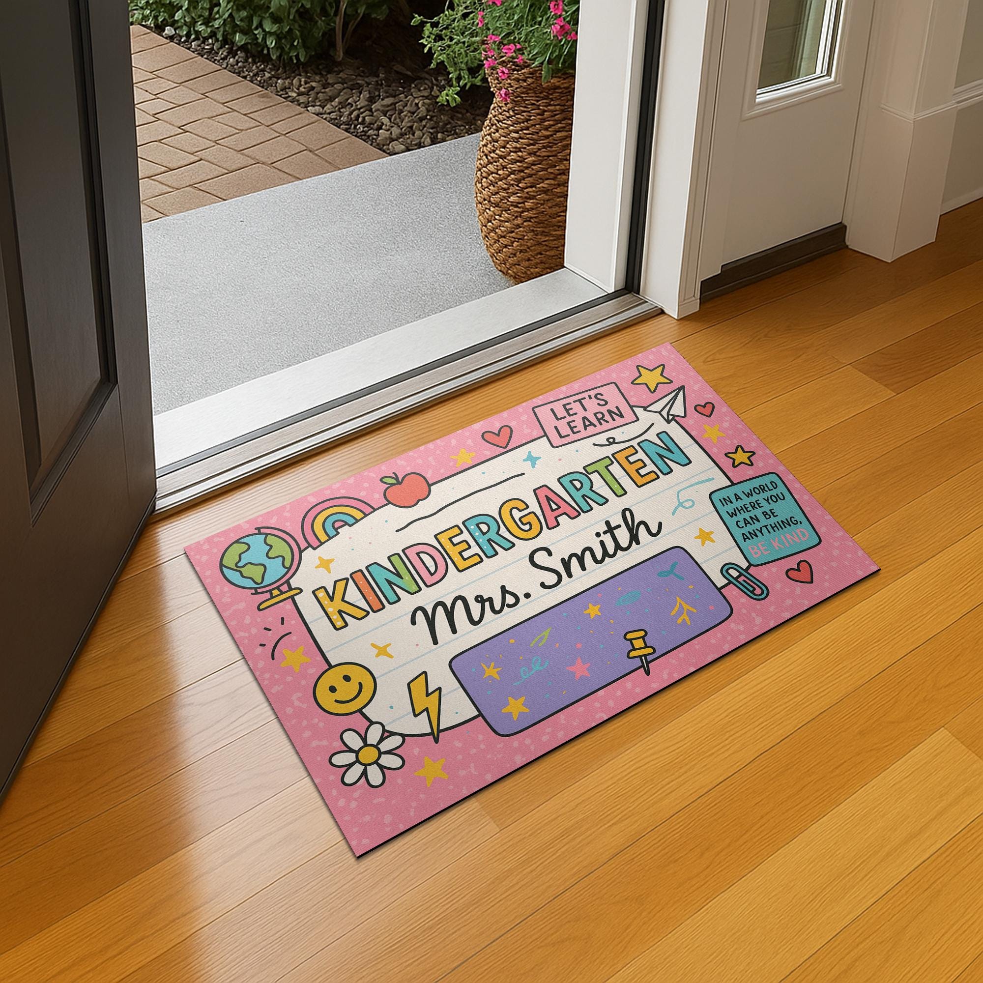 Kindergarten Teacher Doormat, Personalized Classroom Rug, Classroom Welcome Mat, Back to School Decor, Be Kind Door Sign