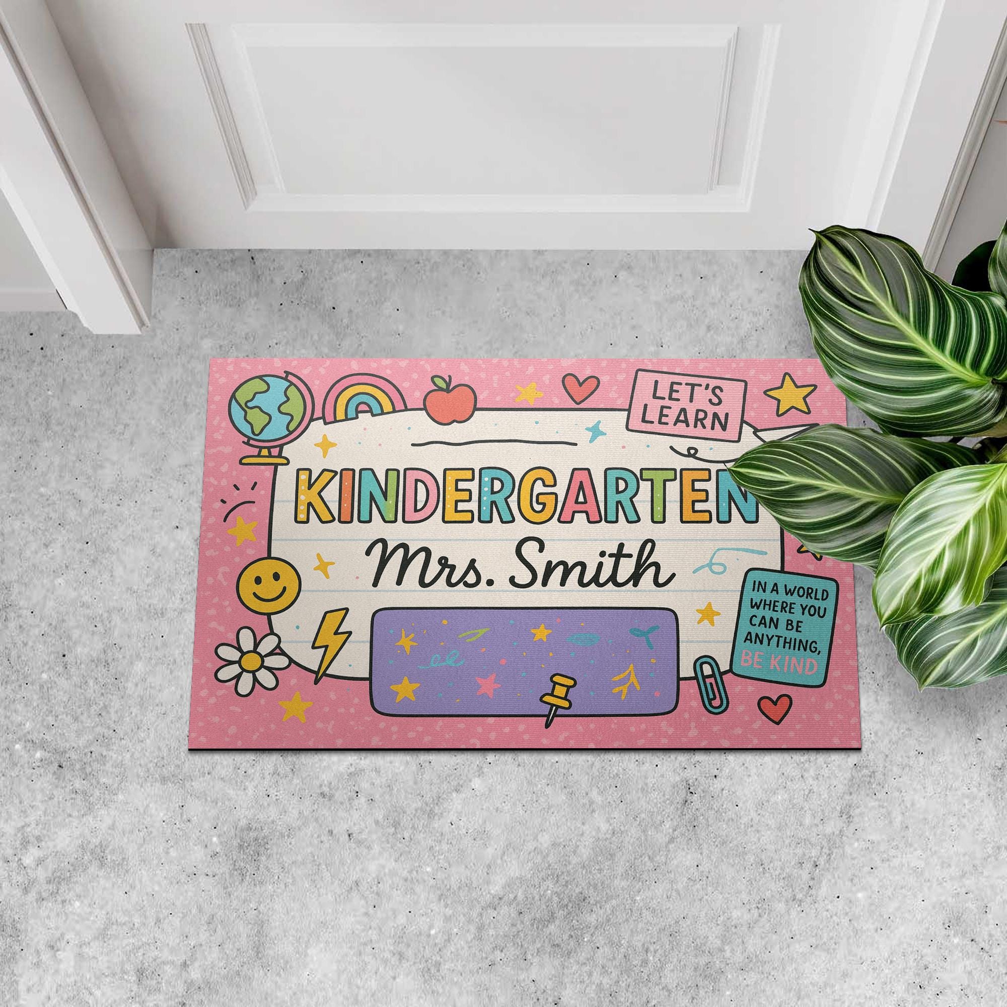 Kindergarten Teacher Doormat, Personalized Classroom Rug, Classroom Welcome Mat, Back to School Decor, Be Kind Door Sign
