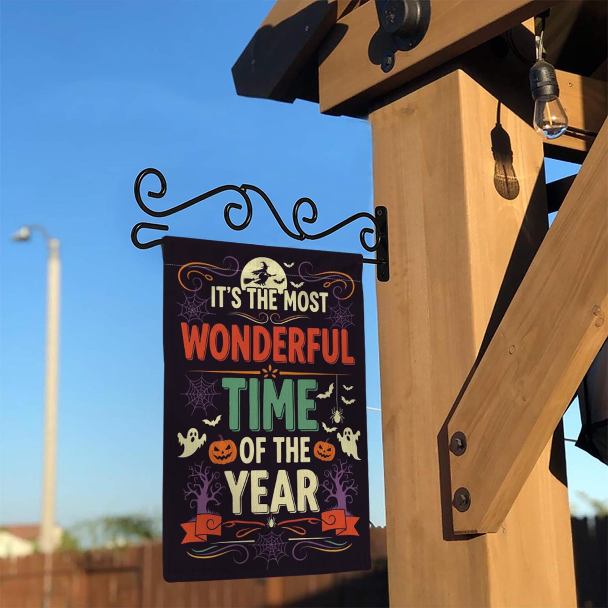 Most Wonderful Time of the Year Halloween Garden Flag – Spooky Fall Yard Decor with Ghosts, Pumpkins, Witches and Bats