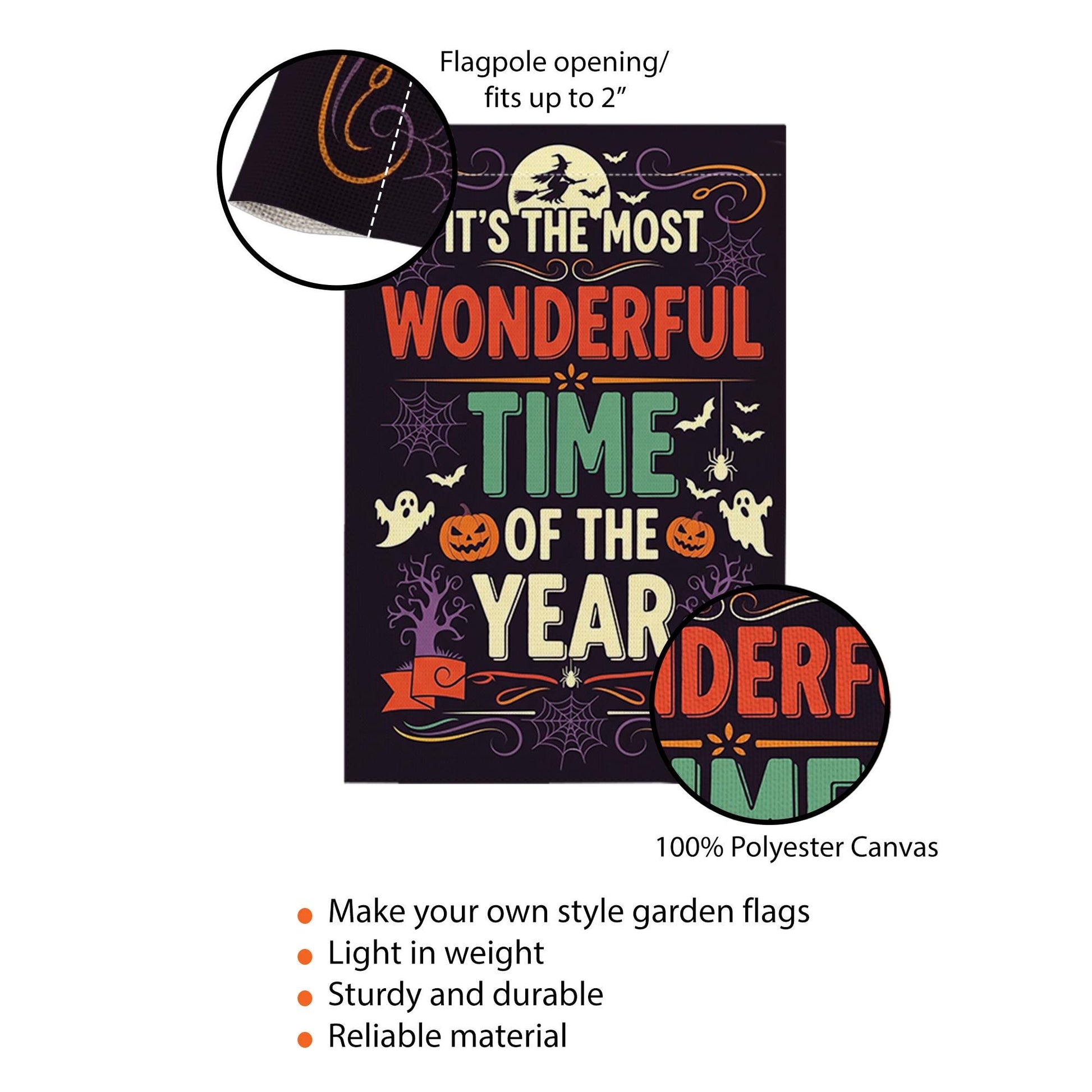 Most Wonderful Time of the Year Halloween Garden Flag – Spooky Fall Yard Decor with Ghosts, Pumpkins, Witches and Bats