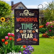 Most Wonderful Time of the Year Halloween Garden Flag – Spooky Fall Yard Decor with Ghosts, Pumpkins, Witches and Bats