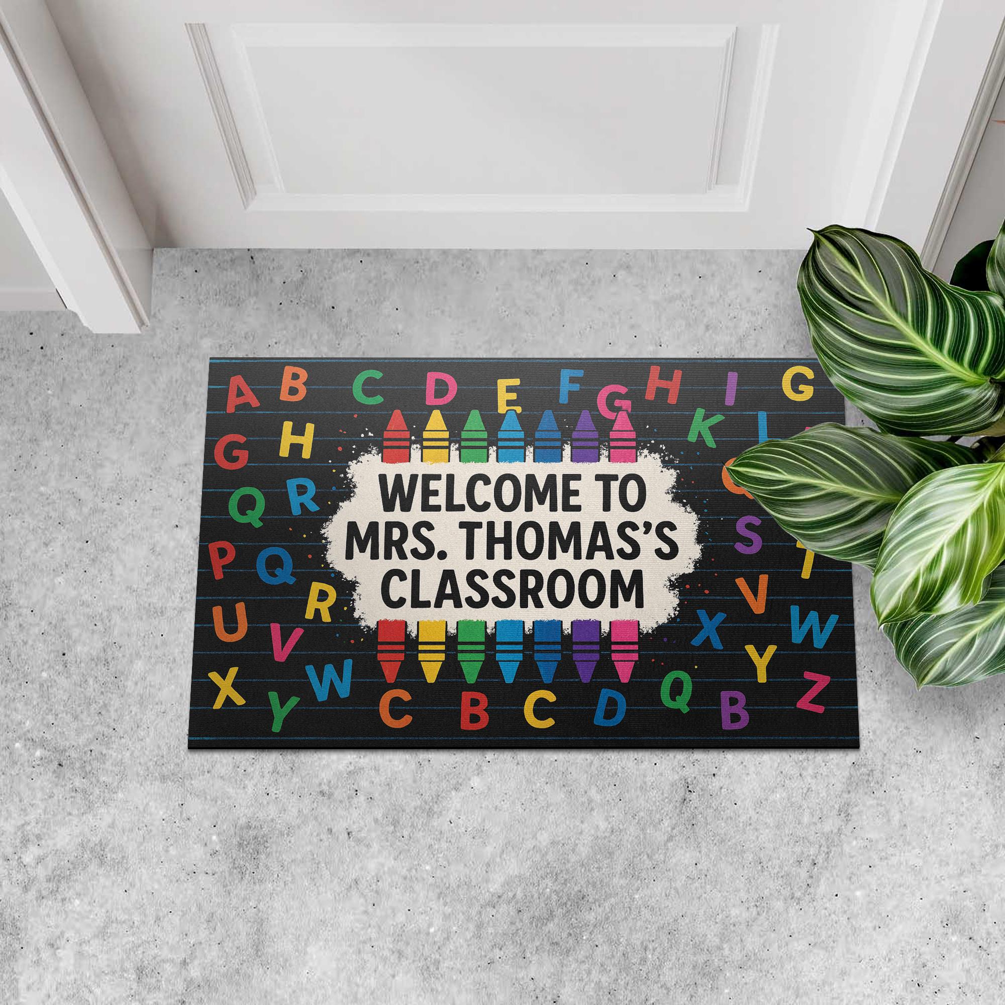 ABC Classroom Doormat, Welcome Mat for Teachers, Personalized Crayon Rug, Back to School Door Mat,  Classroom Decor