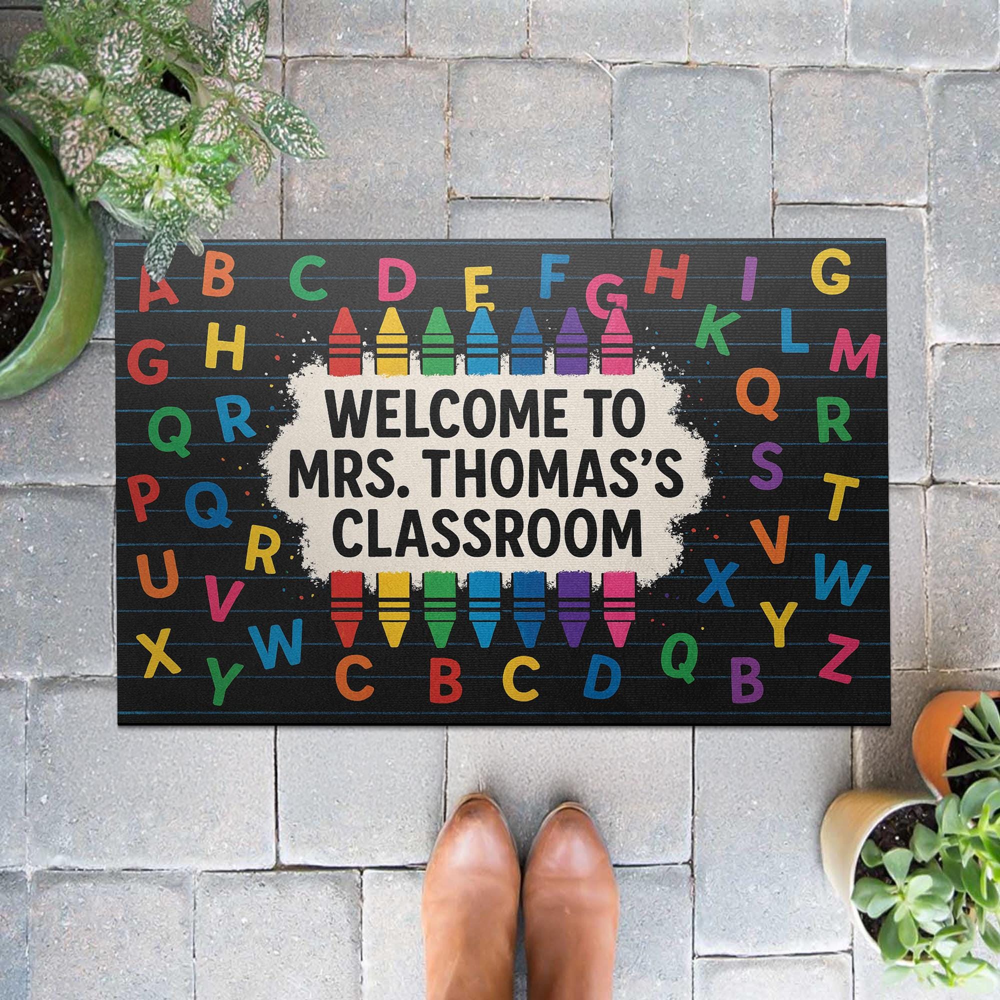 ABC Classroom Doormat, Welcome Mat for Teachers, Personalized Crayon Rug, Back to School Door Mat,  Classroom Decor