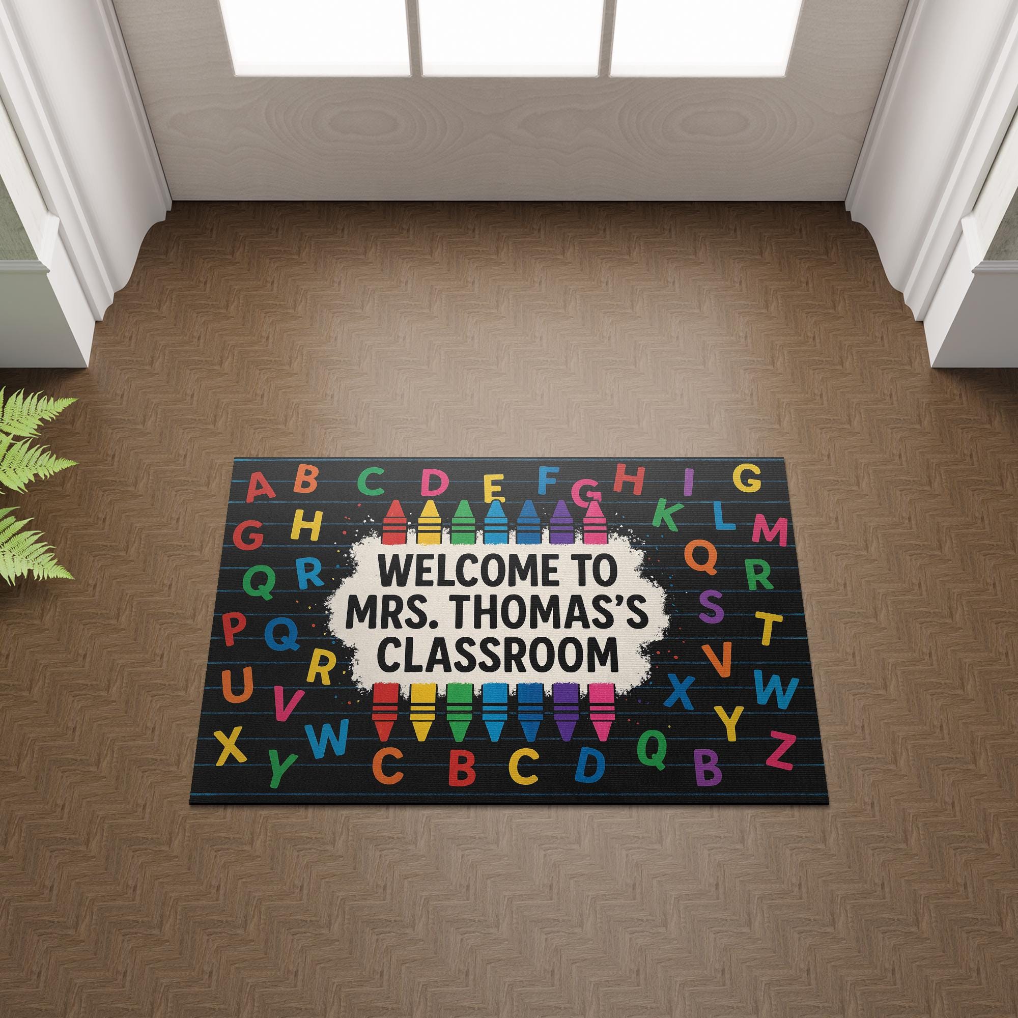 ABC Classroom Doormat, Welcome Mat for Teachers, Personalized Crayon Rug, Back to School Door Mat,  Classroom Decor
