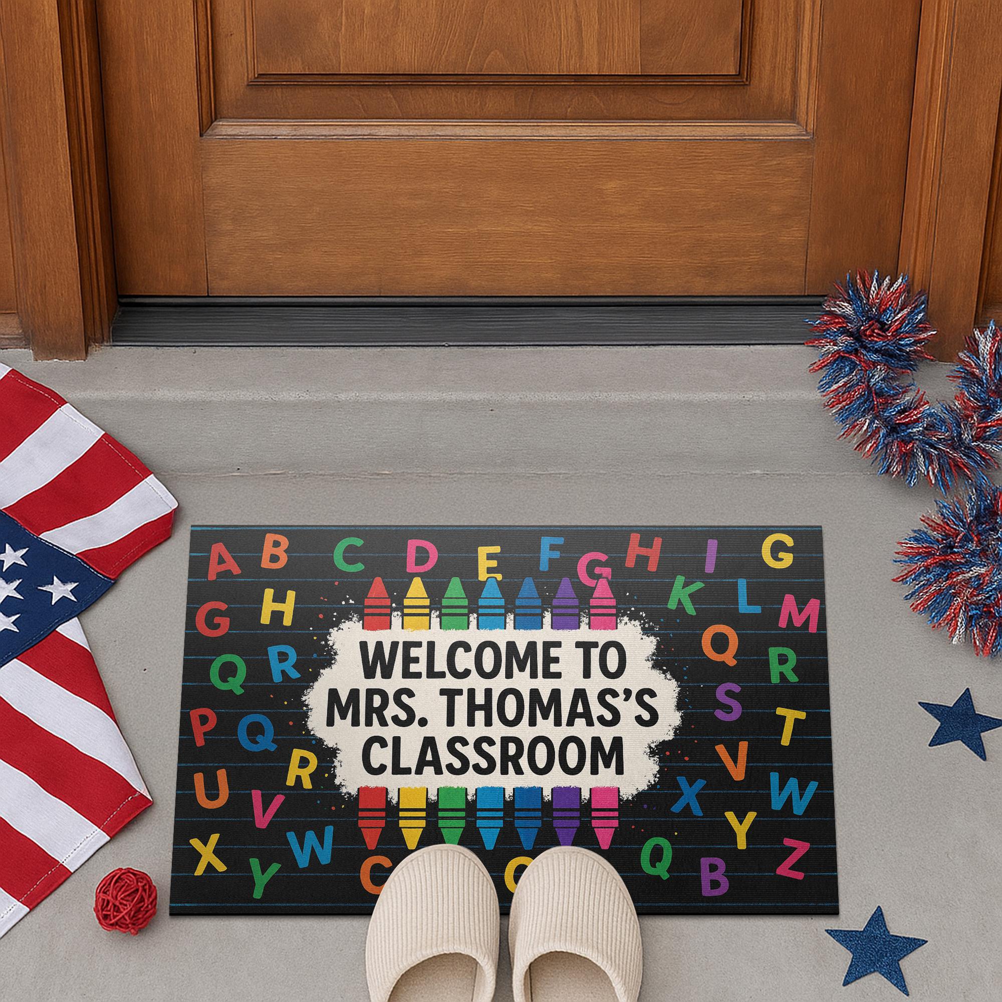 ABC Classroom Doormat, Welcome Mat for Teachers, Personalized Crayon Rug, Back to School Door Mat,  Classroom Decor