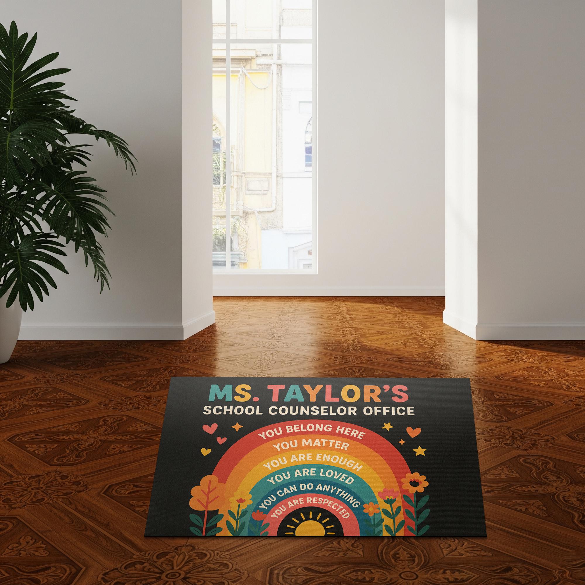 School Counselor Office Doormat, Rainbow Welcome Mat,  Personalized Rug, Mental Health Decor, Motivational Floor Mat