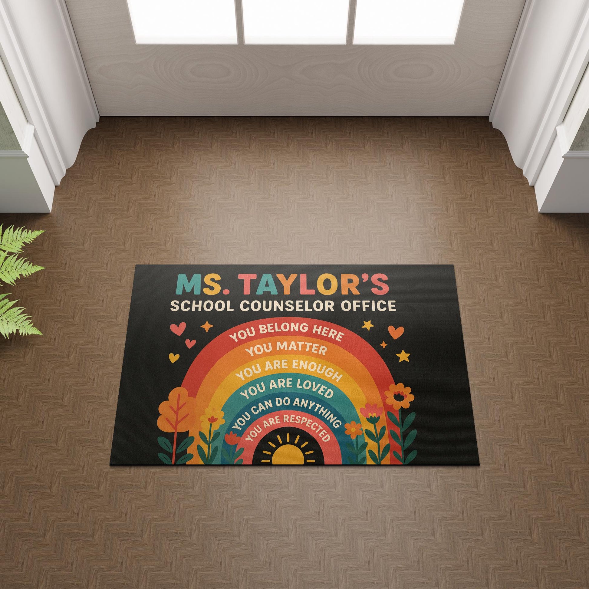 School Counselor Office Doormat, Rainbow Welcome Mat,  Personalized Rug, Mental Health Decor, Motivational Floor Mat