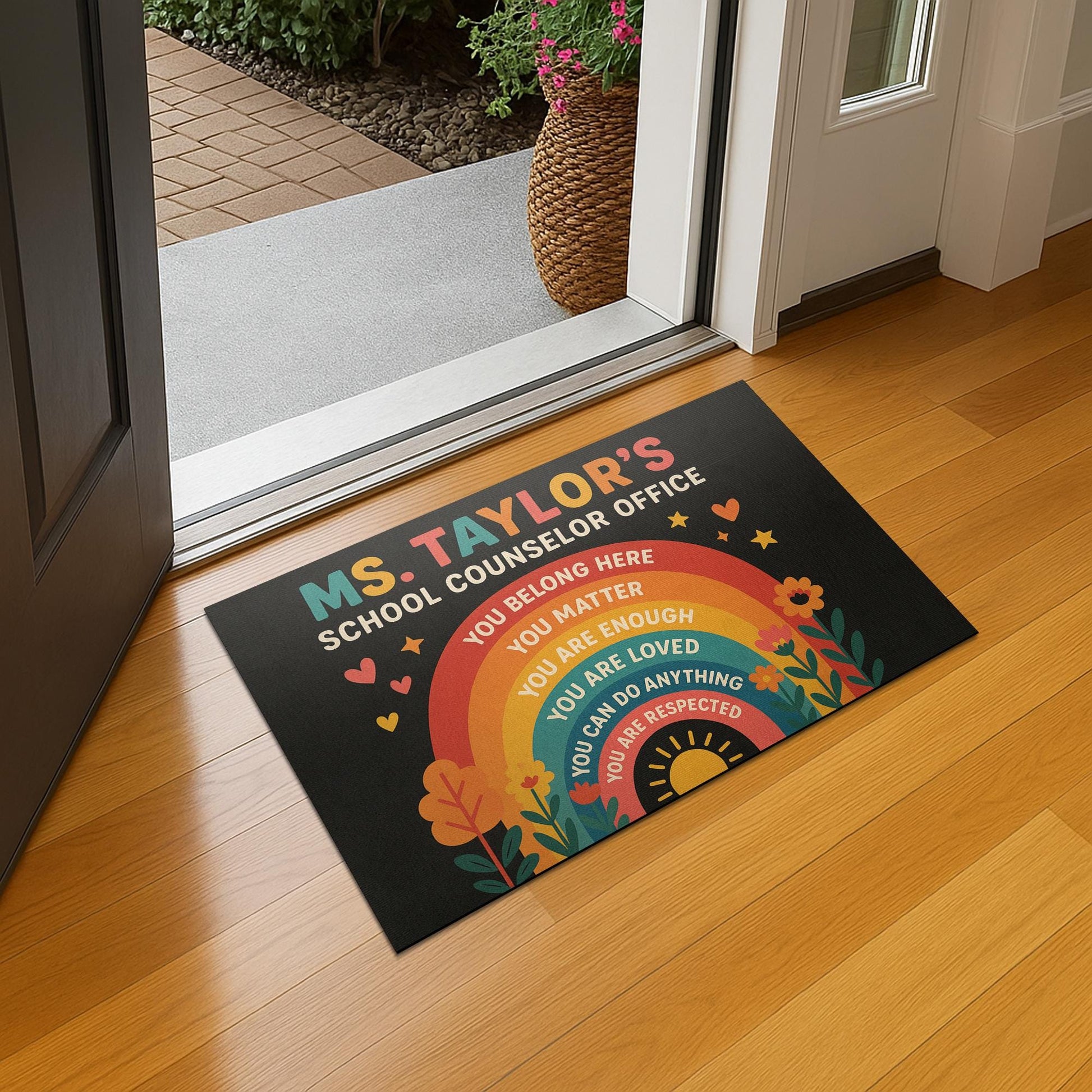 School Counselor Office Doormat, Rainbow Welcome Mat,  Personalized Rug, Mental Health Decor, Motivational Floor Mat