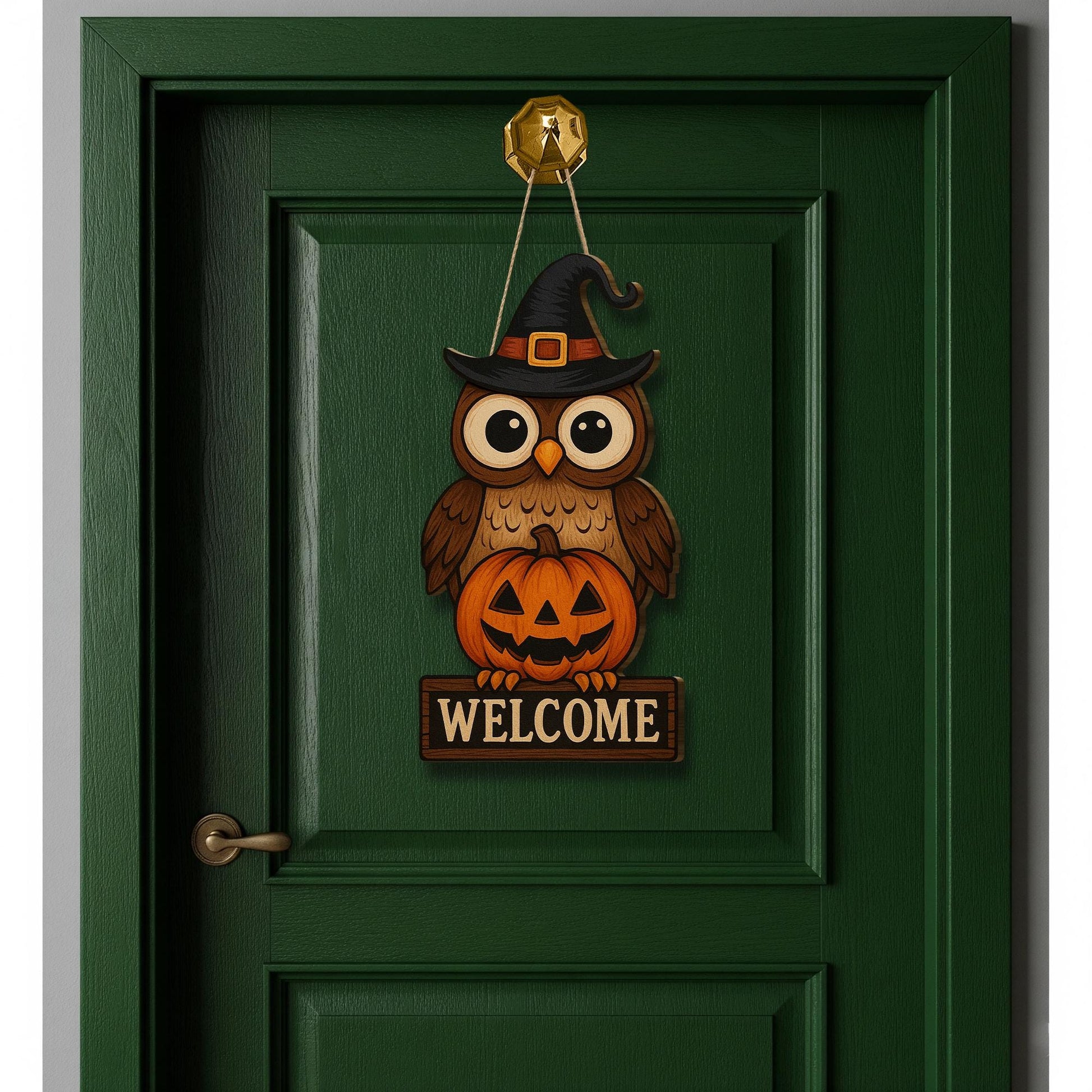 Halloween Owl Welcome Sign, Wooden Door Hanger with Pumpkin, Fall Porch Decor, Cute Autumn Owl Sign, Witch Hat Halloween Wood Art