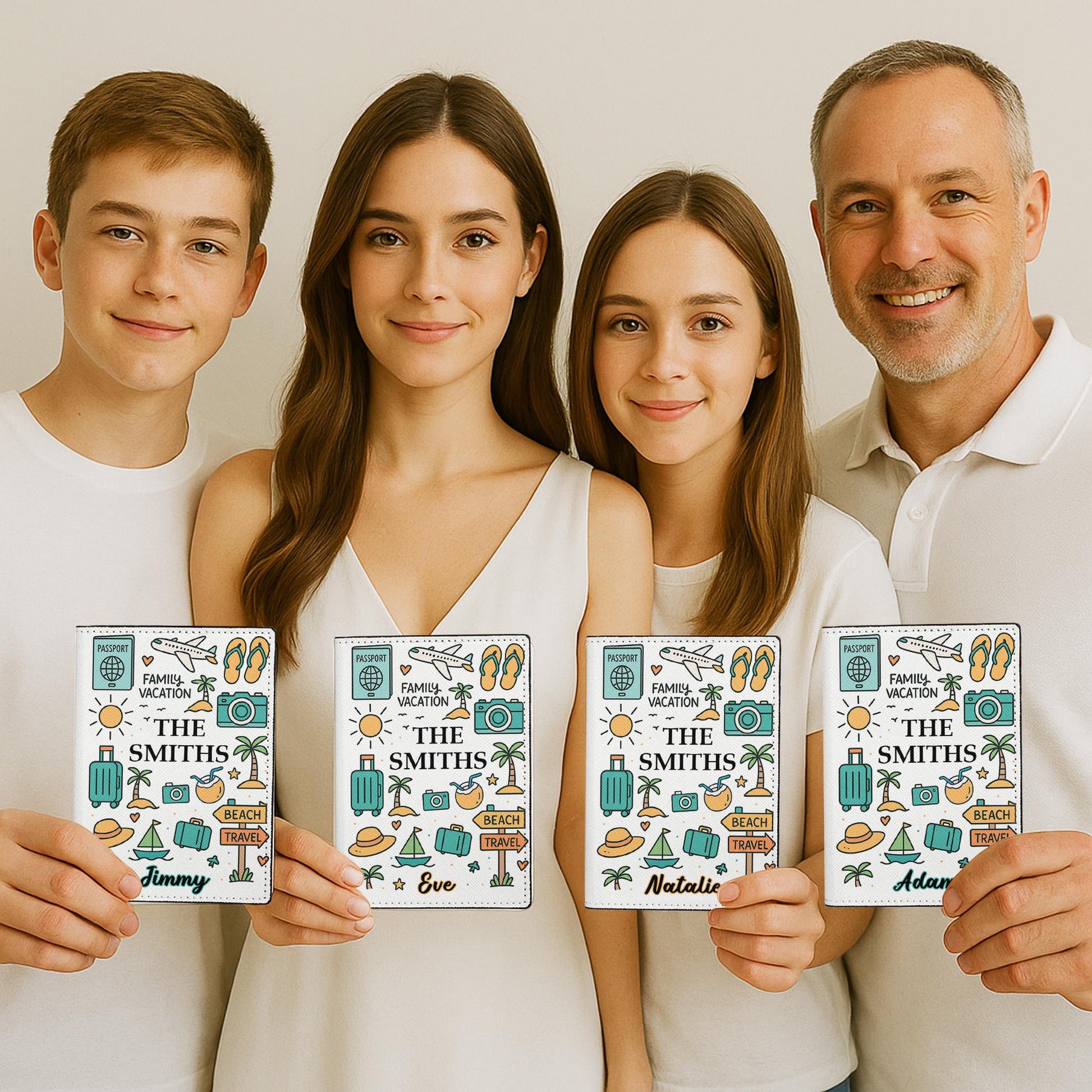 Custom Family Passport Wallet & Tag Set, Personalized Travel Gift with Name, Vacation Leather Cover, Globe Acrylic Luggage Tag, Travel Gifts