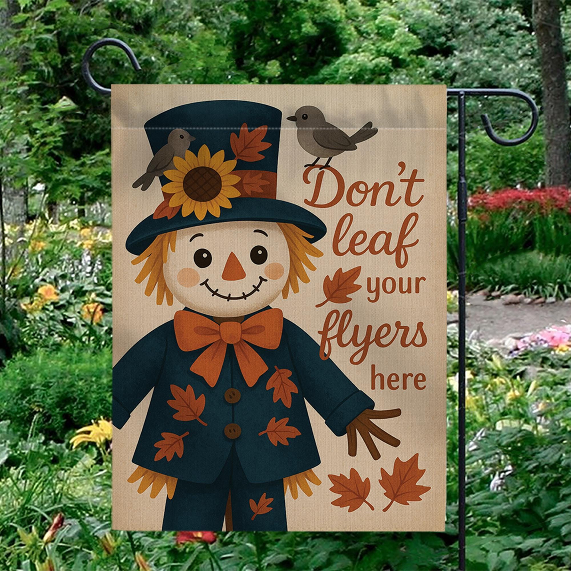 No Soliciting Garden Flag, Funny Fall Yard Decor, Scarecrow Outdoor Sign, Don't Leaf Flyers Here Flag, Cute Autumn Porch Decoration