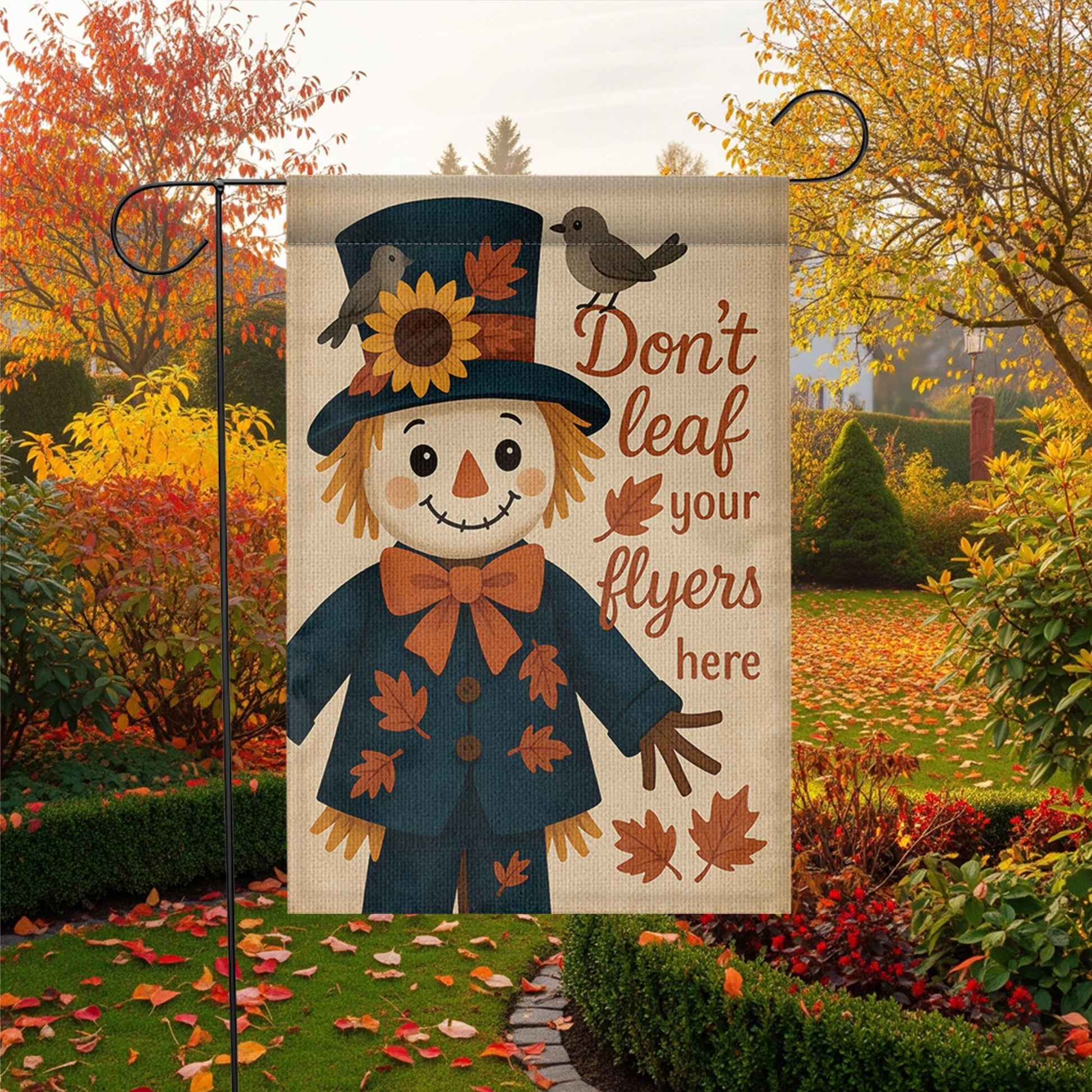 No Soliciting Garden Flag, Funny Fall Yard Decor, Scarecrow Outdoor Sign, Don't Leaf Flyers Here Flag, Cute Autumn Porch Decoration
