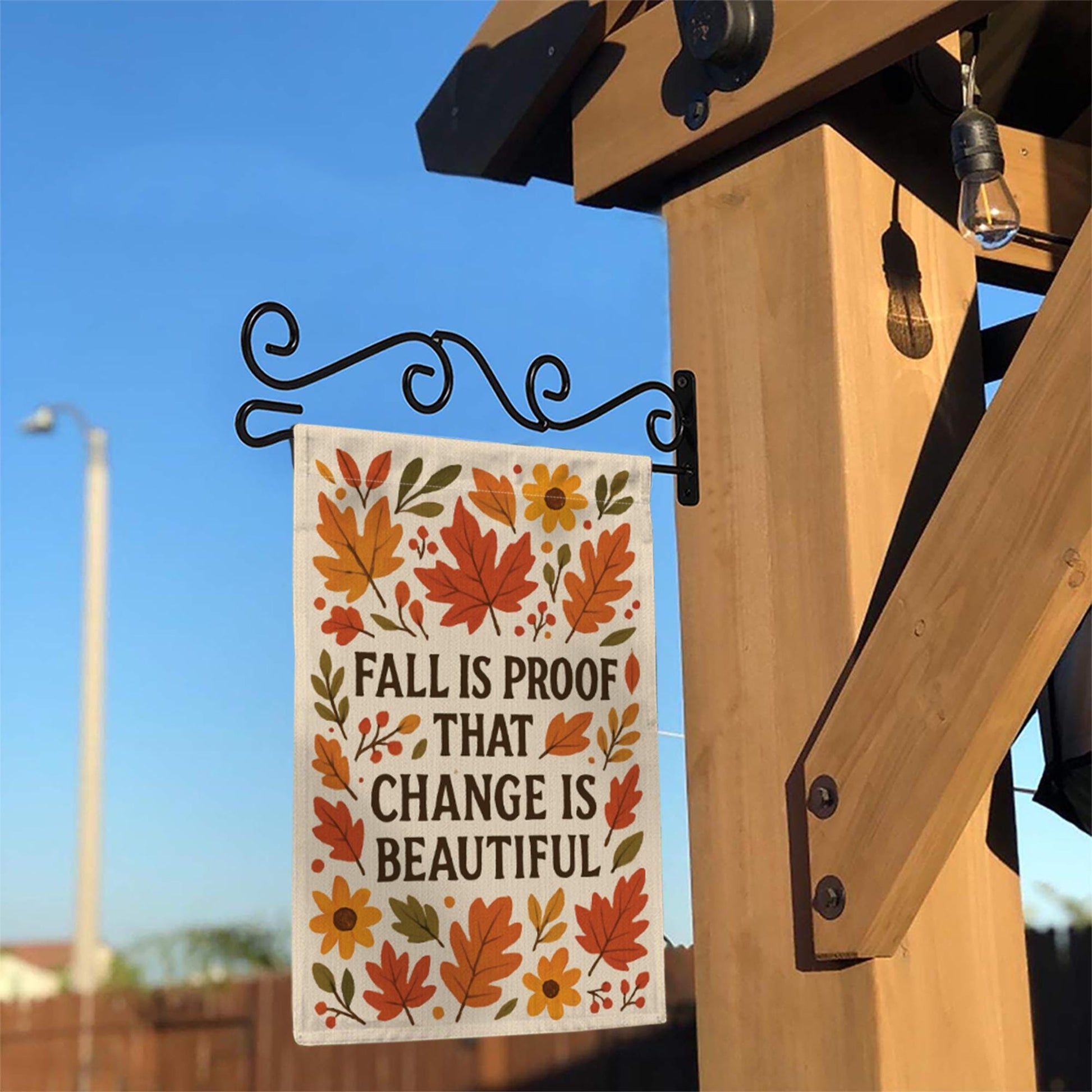 Fall Garden Flag, Inspirational Autumn Yard Decor, Change Is Beautiful Flag, Seasonal Outdoor Sign, Rustic Thanksgiving Porch Flag