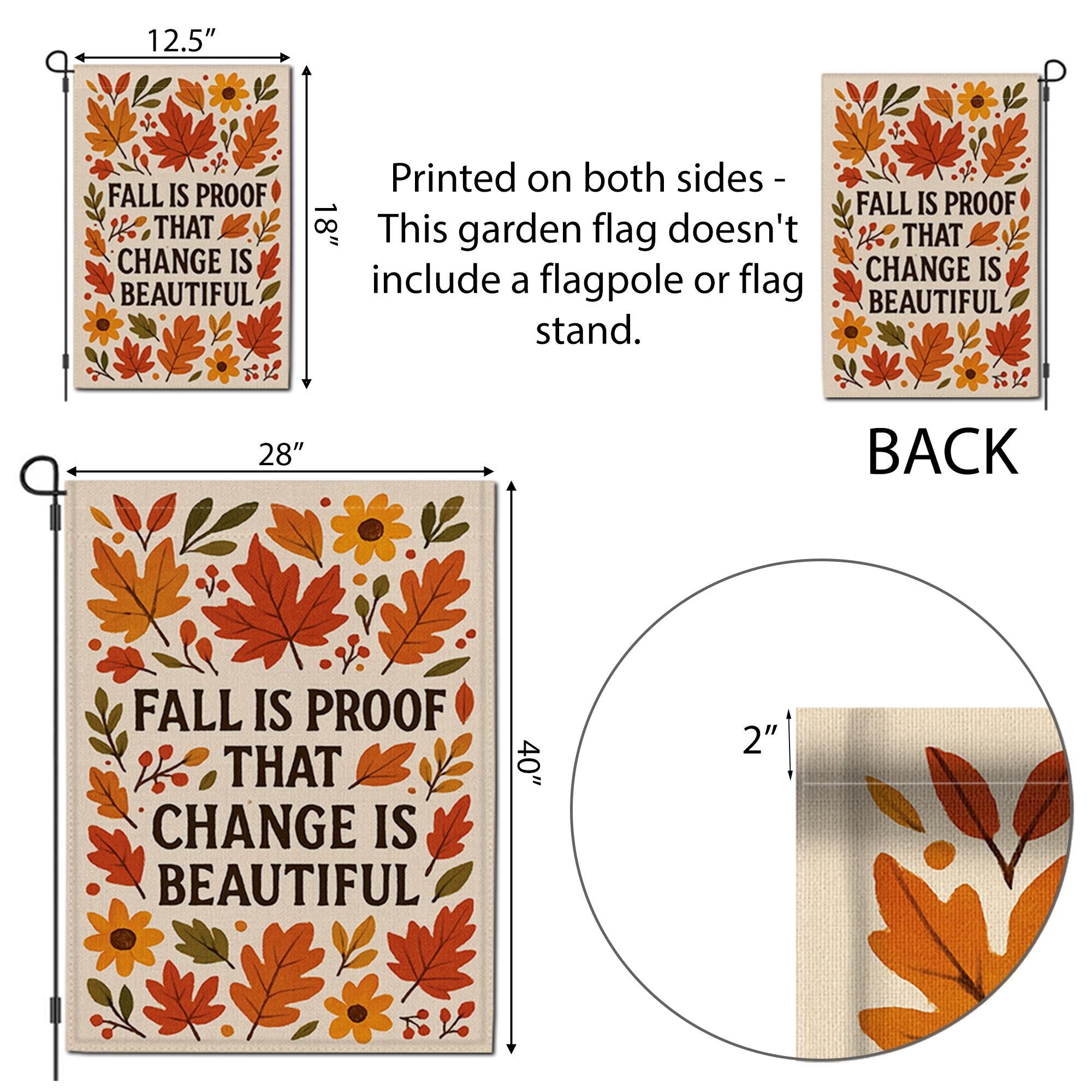 Fall Garden Flag, Inspirational Autumn Yard Decor, Change Is Beautiful Flag, Seasonal Outdoor Sign, Rustic Thanksgiving Porch Flag