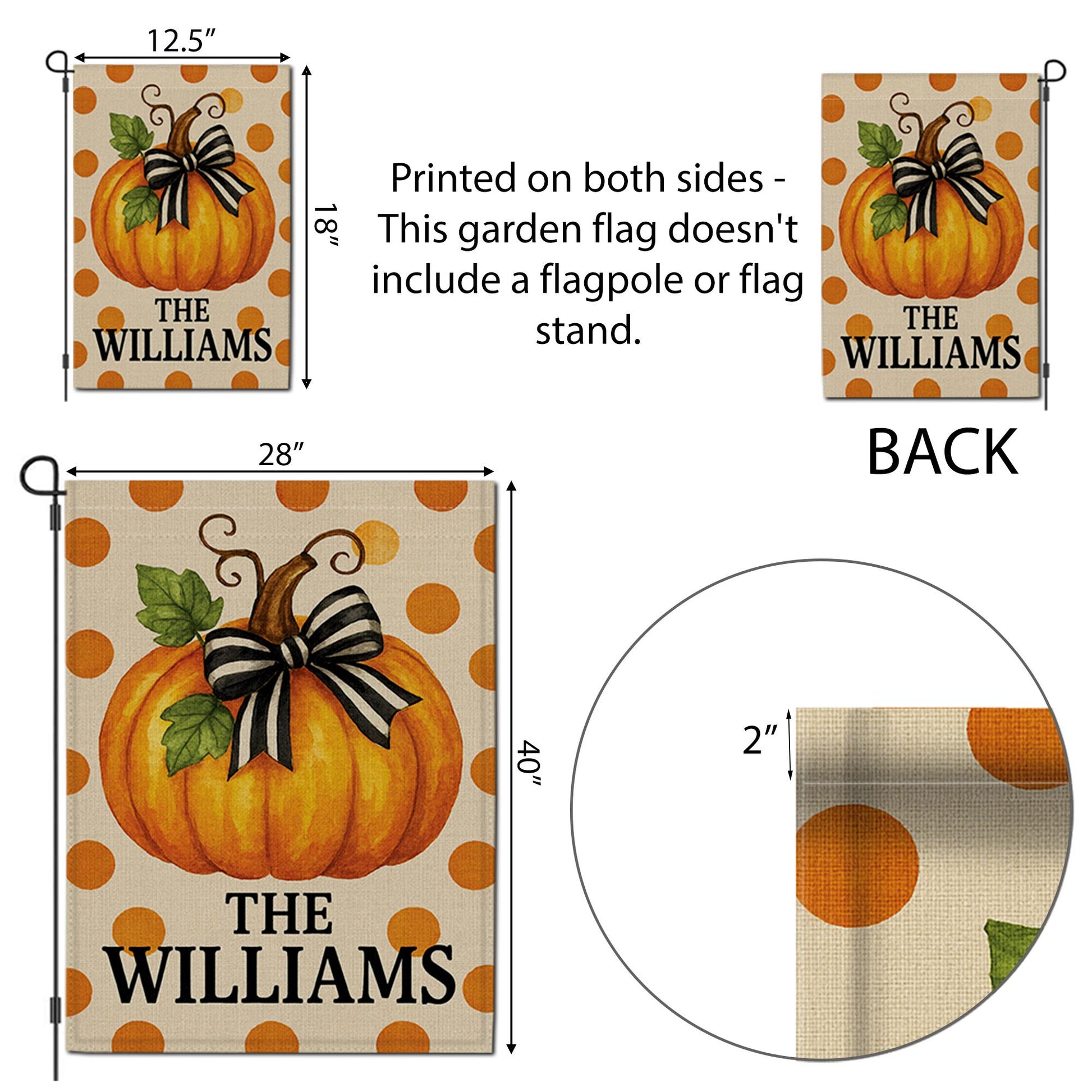 Personalized Fall Garden Flag, Pumpkin Yard Decor with Name, Autumn Outdoor Polka Dot Flag, Custom Family Porch Decoration