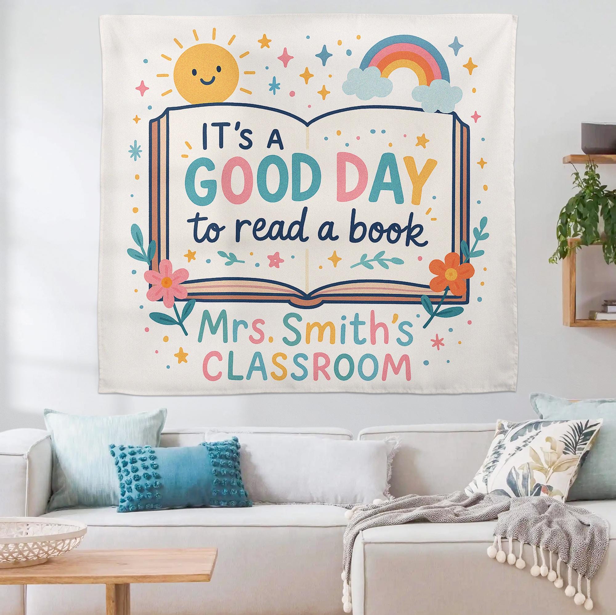 It's a Good Day to Read a Book Tapestry, Classroom Wall Decor, Reading Corner Sign, Teacher Gift, Book Lover Banner, Cute Decor