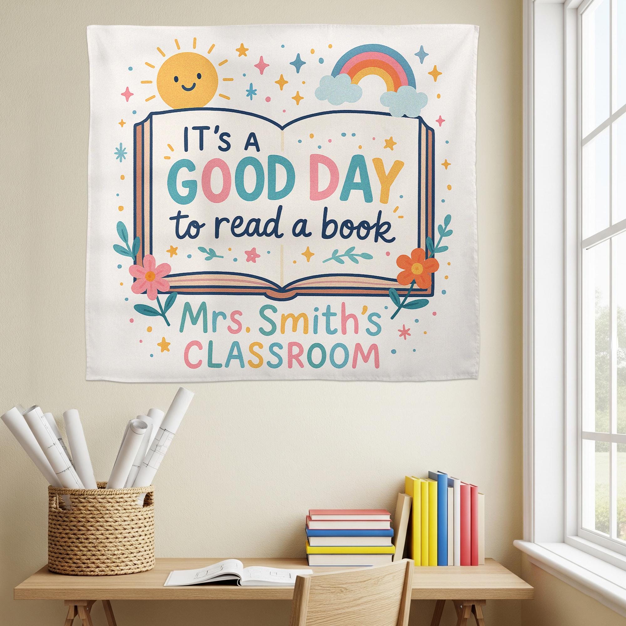 It's a Good Day to Read a Book Tapestry, Classroom Wall Decor, Reading Corner Sign, Teacher Gift, Book Lover Banner, Cute Decor