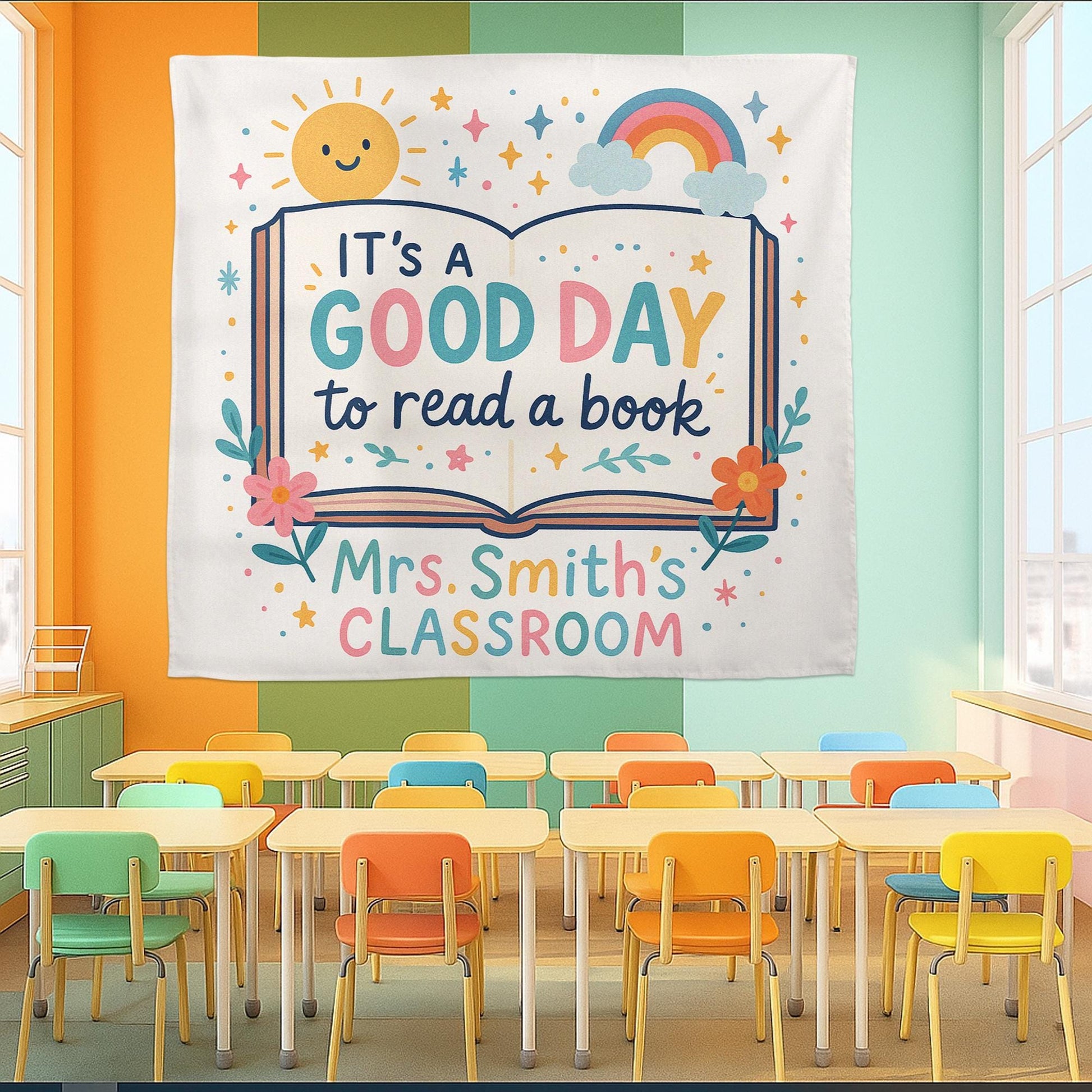 It's a Good Day to Read a Book Tapestry, Classroom Wall Decor, Reading Corner Sign, Teacher Gift, Book Lover Banner, Cute Decor