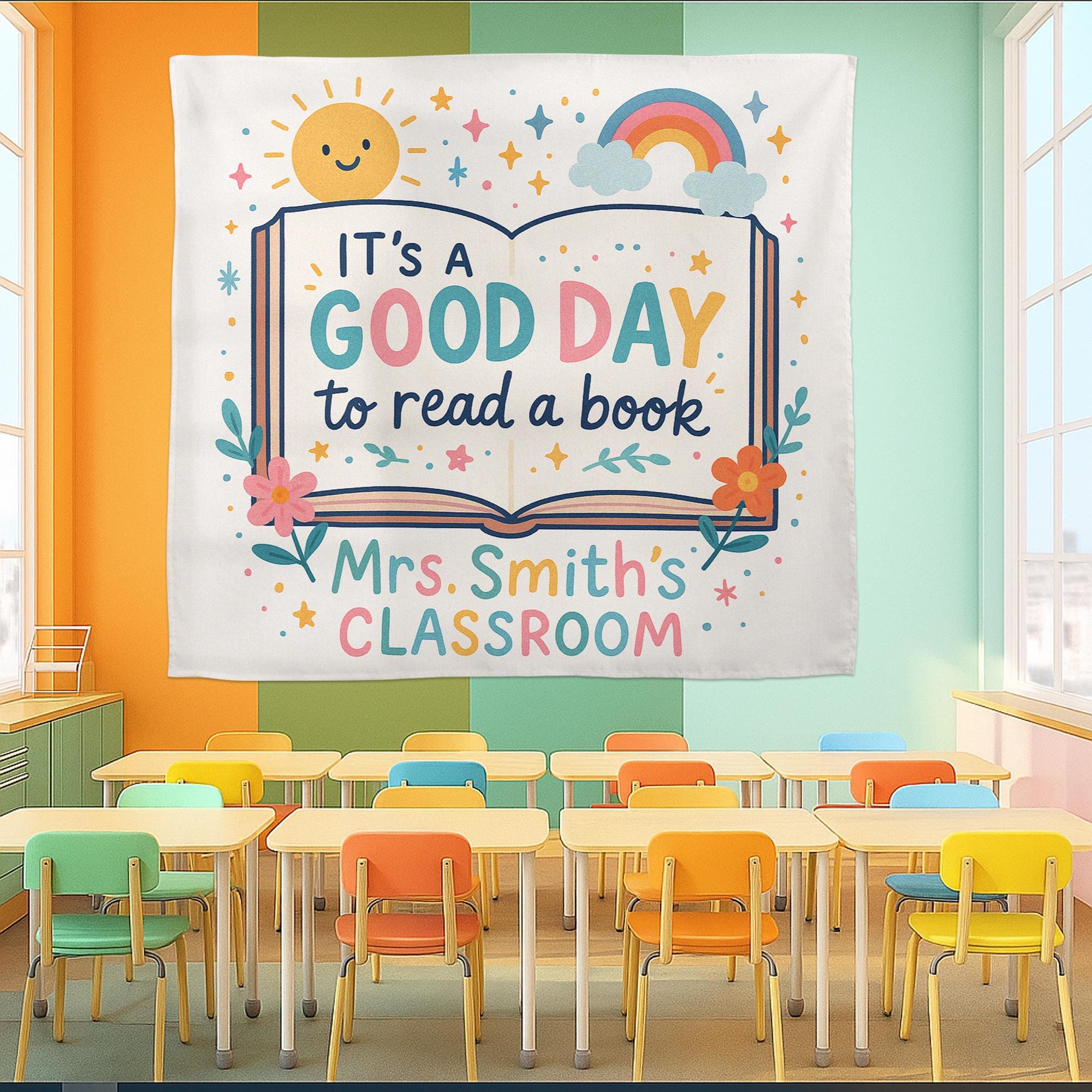 It's a Good Day to Read a Book Tapestry, Classroom Wall Decor, Reading Corner Sign, Teacher Gift, Book Lover Banner, Cute Decor