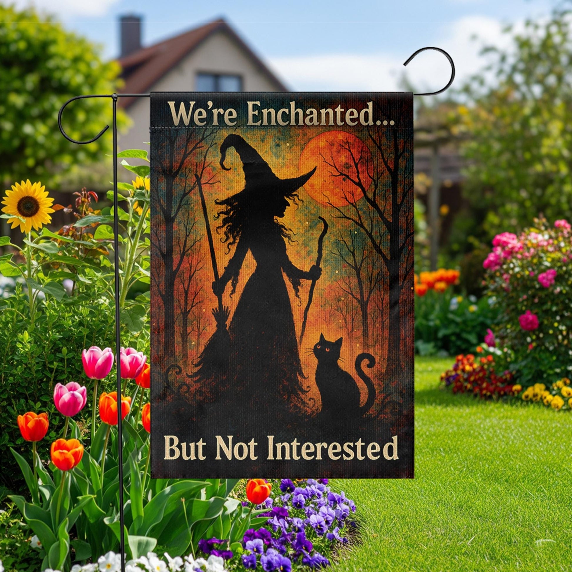Halloween No Soliciting Flag, Witch Garden Flag, Enchanted But Not Interested Sign, Funny Fall Yard Decor, Spooky Porch Decoration