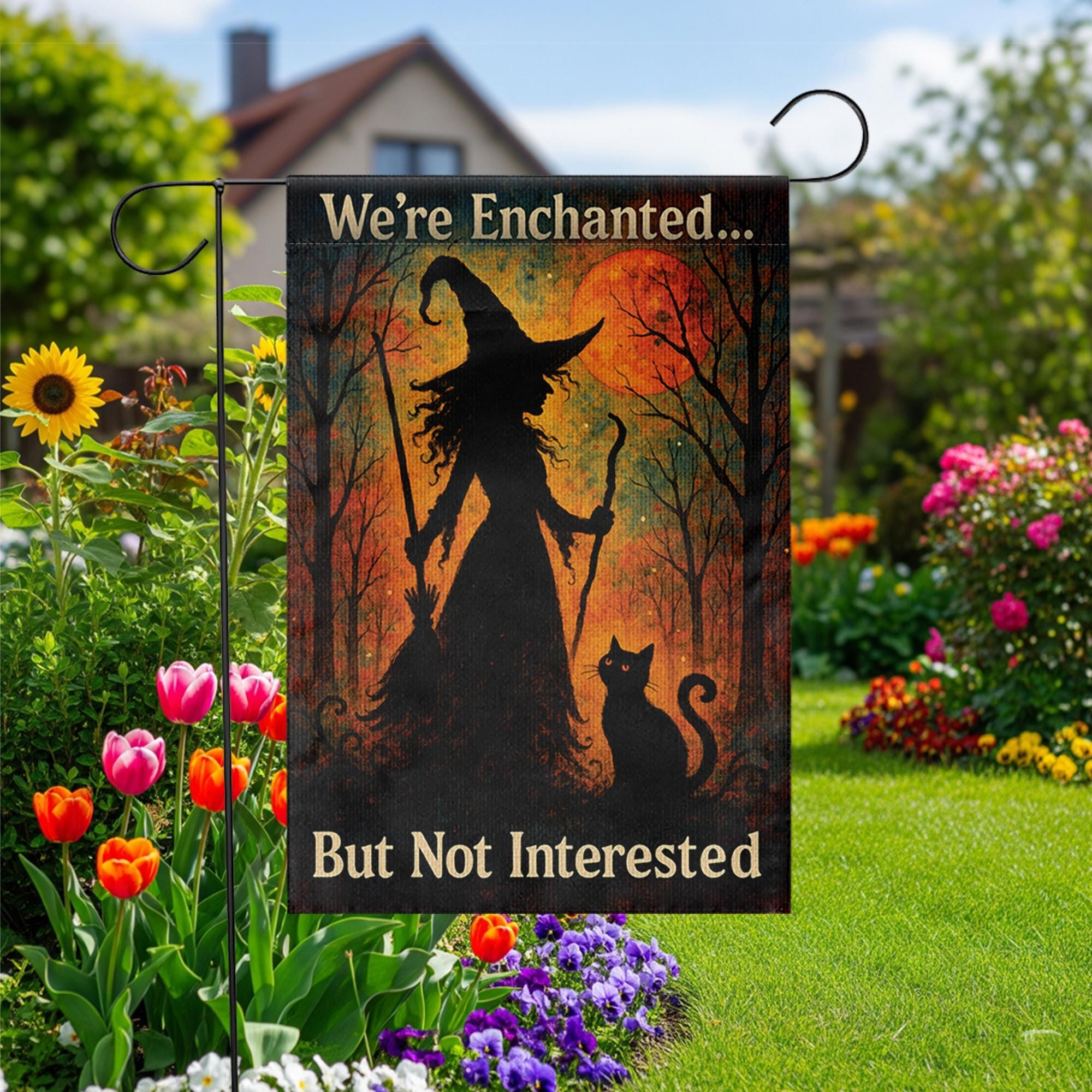Halloween No Soliciting Flag, Witch Garden Flag, Enchanted But Not Interested Sign, Funny Fall Yard Decor, Spooky Porch Decoration