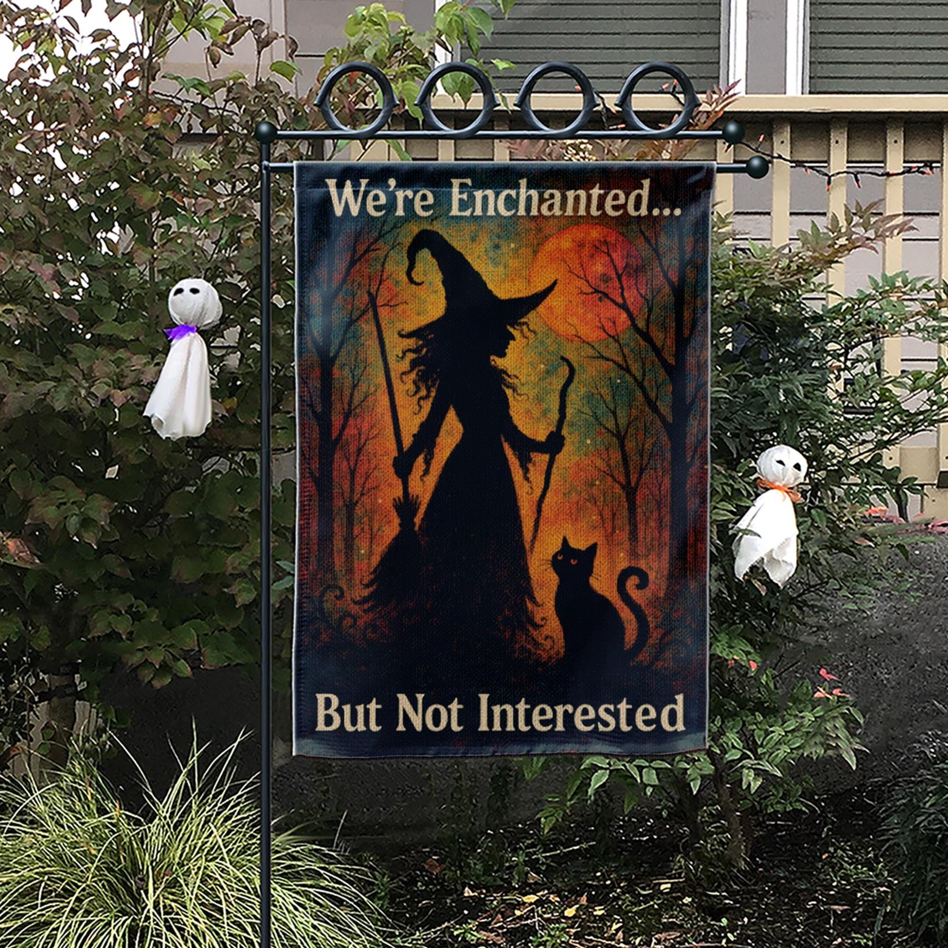 Halloween No Soliciting Flag, Witch Garden Flag, Enchanted But Not Interested Sign, Funny Fall Yard Decor, Spooky Porch Decoration