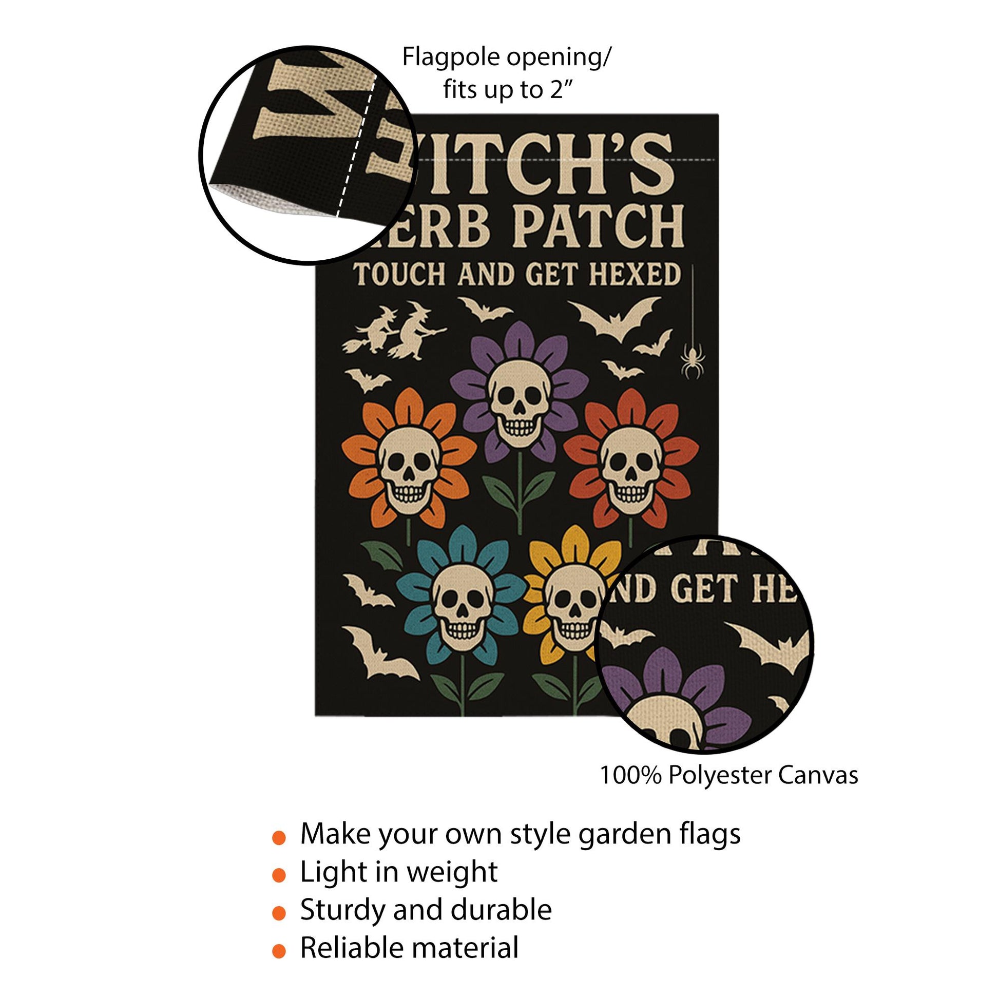 Witch’s Herb Patch Garden Flag, Halloween Skull Flower Yard Decor, Touch and Get Hexed Flag, Funny Spooky Outdoor Decoration