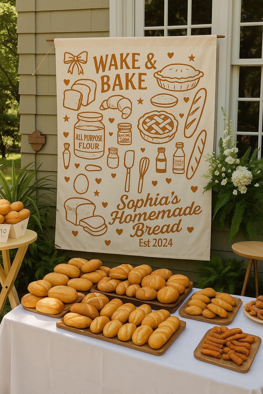 Wake & Bake Bakery Banner - Custom Bread Shop Sign - Baker Homemade Bread Tapestry - Farmer’s Market Decor - Rustic Bakery Wall Hanging