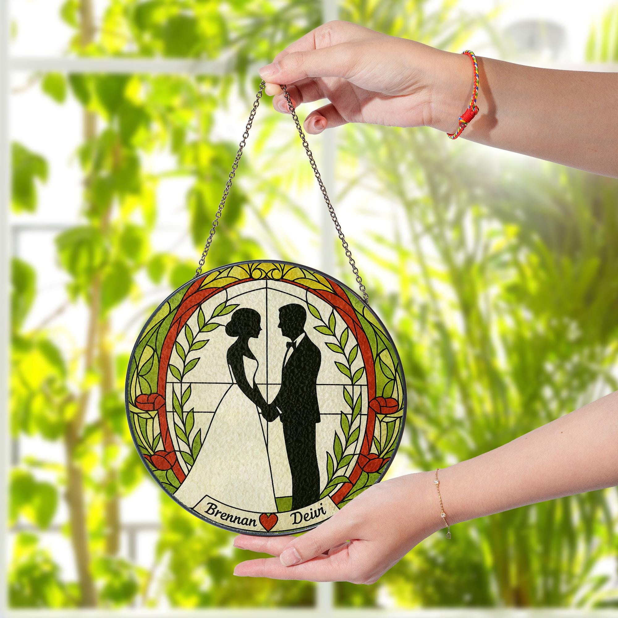 Custom Wedding Glass Suncatcher, Personalized Bride and Groom Sun Catcher, Romantic Couple Gift, Bridal Keepsake Ornament