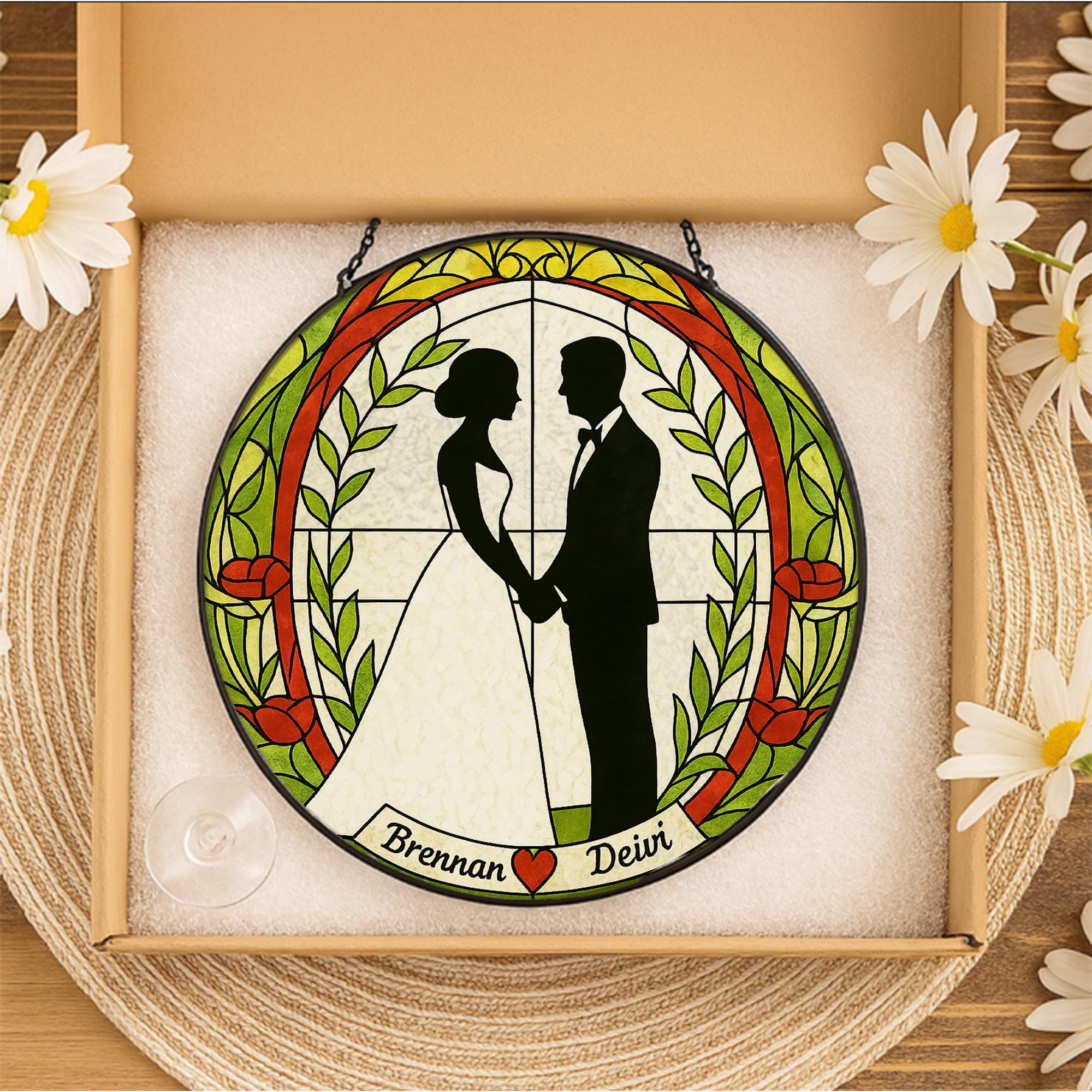 Custom Wedding Glass Suncatcher, Personalized Bride and Groom Sun Catcher, Romantic Couple Gift, Bridal Keepsake Ornament