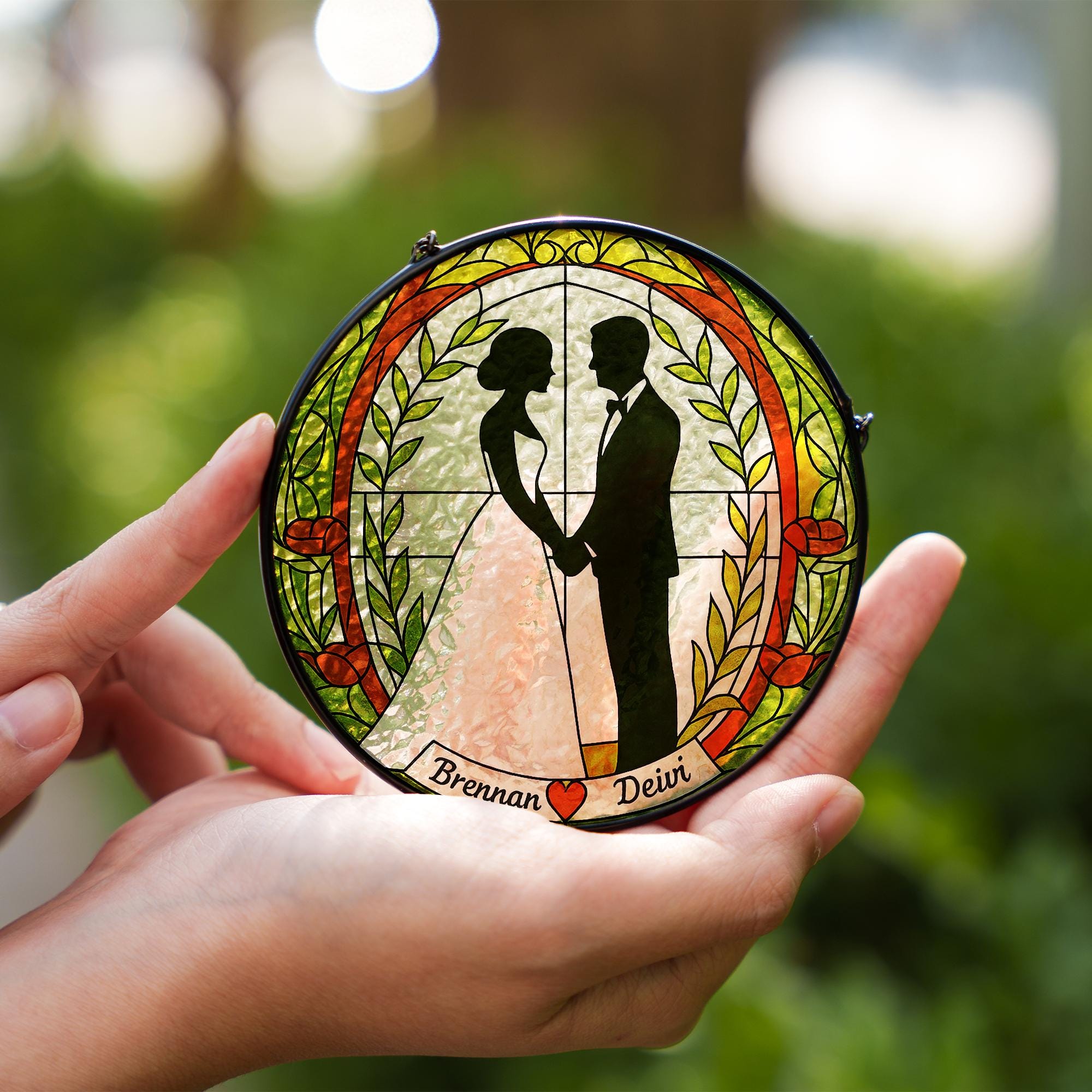 Custom Wedding Glass Suncatcher, Personalized Bride and Groom Sun Catcher, Romantic Couple Gift, Bridal Keepsake Ornament