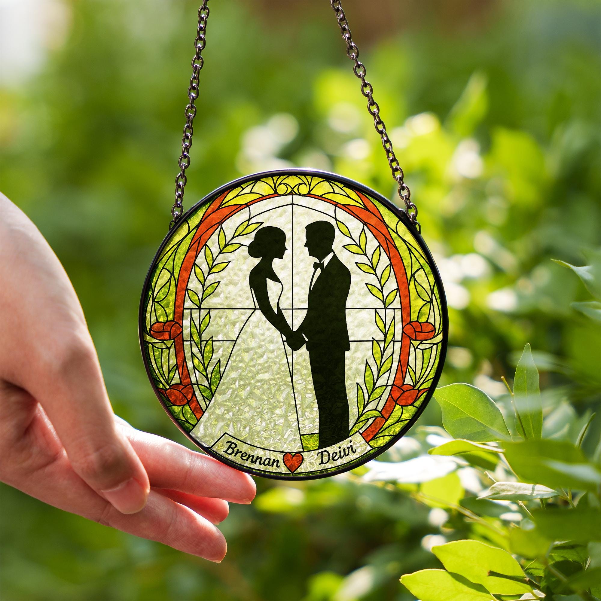 Custom Wedding Glass Suncatcher, Personalized Bride and Groom Sun Catcher, Romantic Couple Gift, Bridal Keepsake Ornament