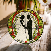 Custom Wedding Glass Suncatcher, Personalized Bride and Groom Sun Catcher, Romantic Couple Gift, Bridal Keepsake Ornament
