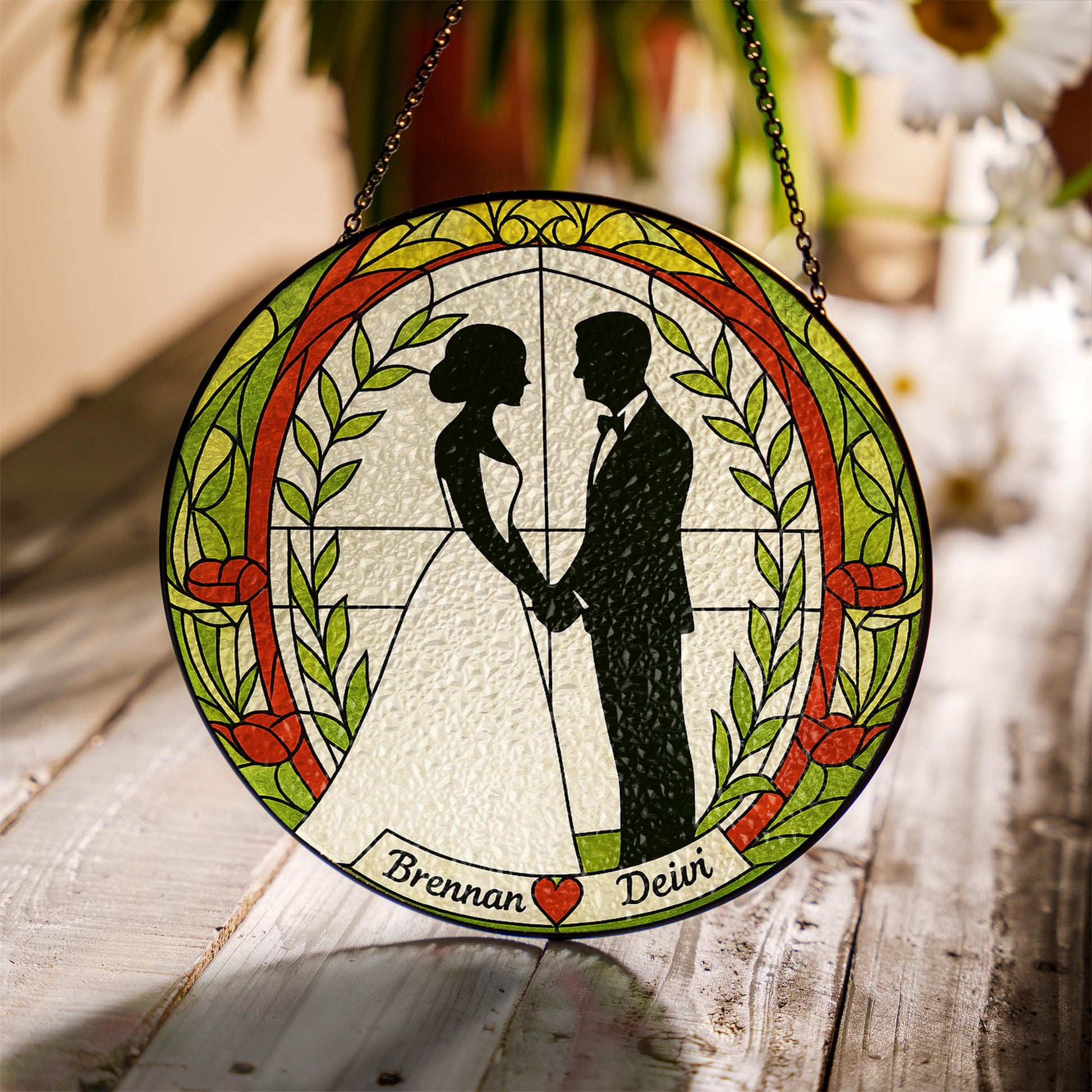 Custom Wedding Glass Suncatcher, Personalized Bride and Groom Sun Catcher, Romantic Couple Gift, Bridal Keepsake Ornament