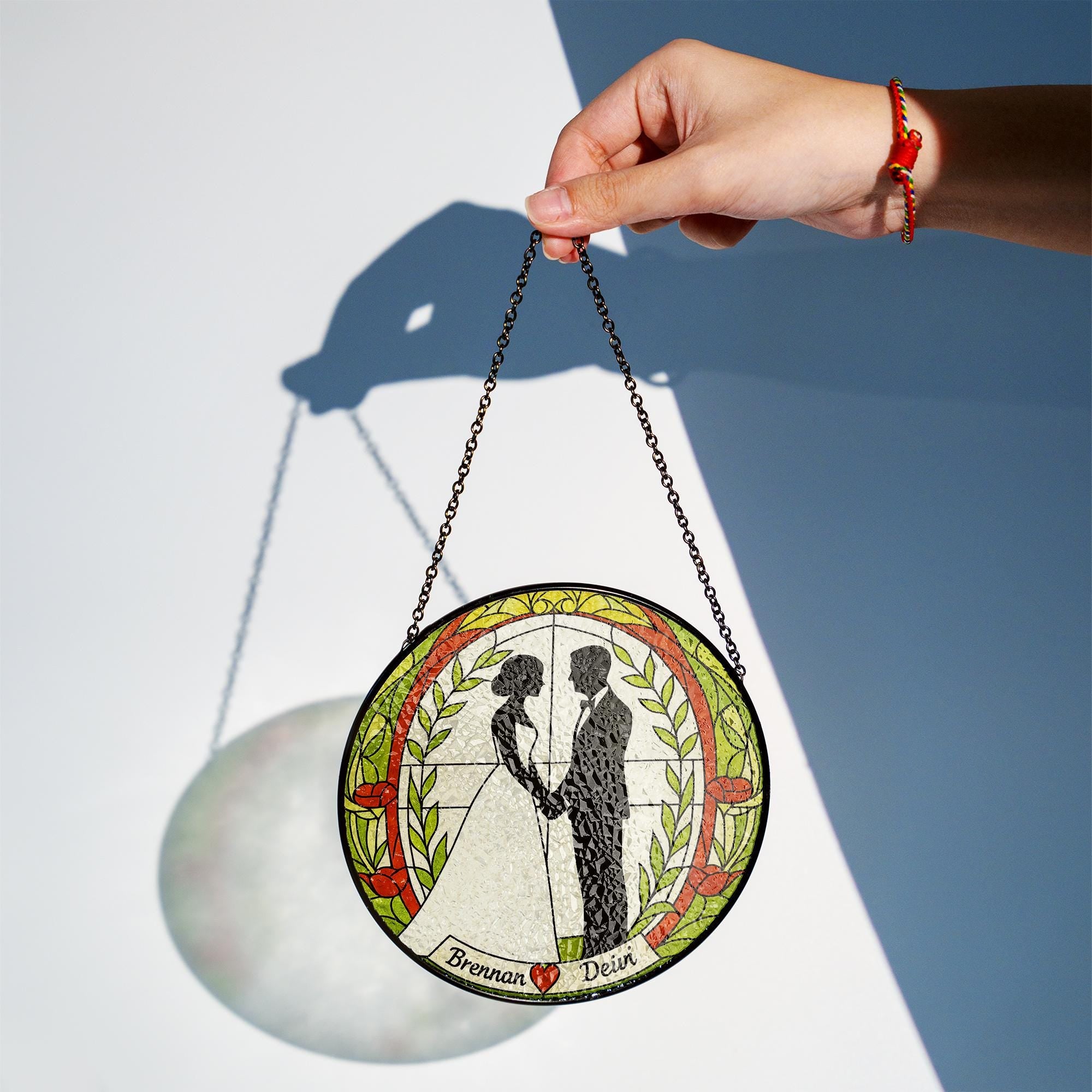 Custom Wedding Glass Suncatcher, Personalized Bride and Groom Sun Catcher, Romantic Couple Gift, Bridal Keepsake Ornament