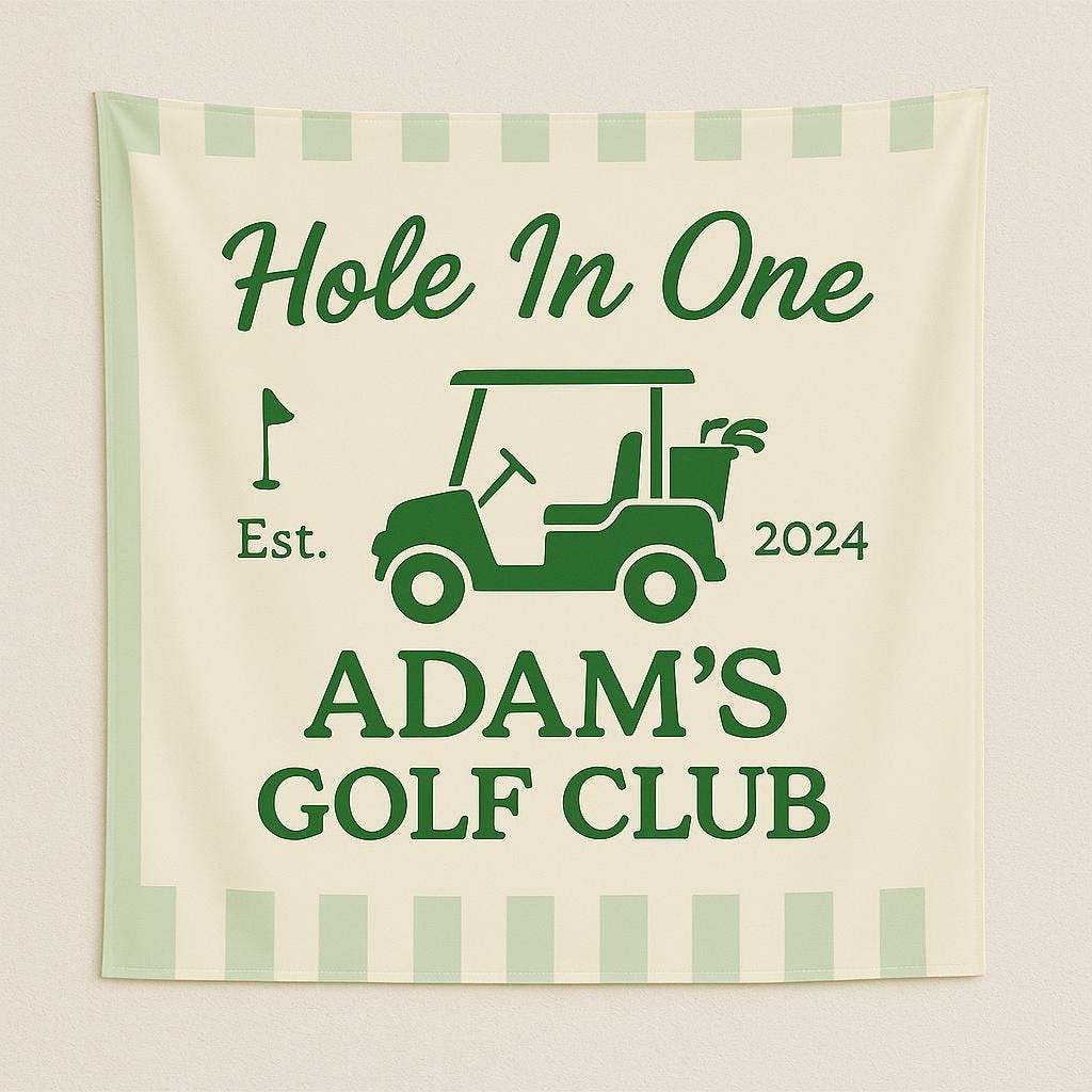Custom Golf Birthday Banner - Hole In One Tapestry - Personalized Golf Club Wall Decor - Golf Cart Birthday Sign - Golf tapestry
