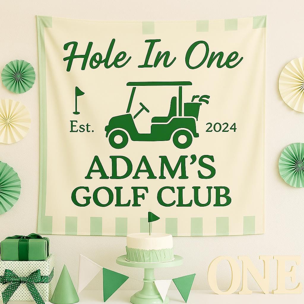 Custom Golf Birthday Banner - Hole In One Tapestry - Personalized Golf Club Wall Decor - Golf Cart Birthday Sign - Golf tapestry