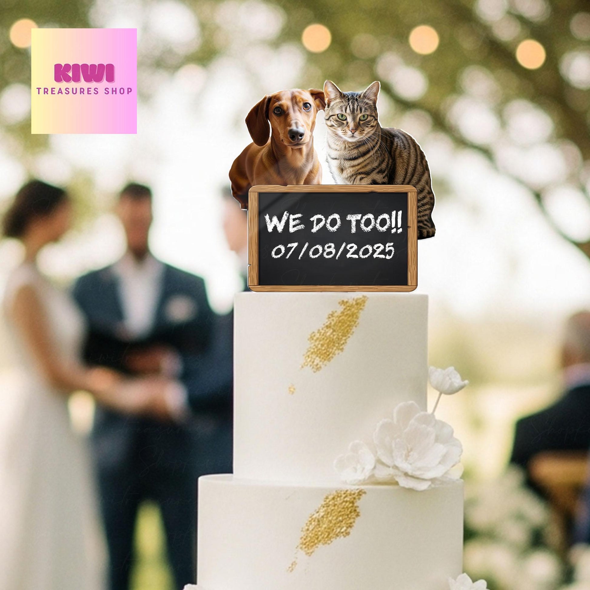 Custom Pet Wedding Cake Topper with Photo – Dog and Cat Personalized “We Do Too” Sign for Animal Lover Weddings