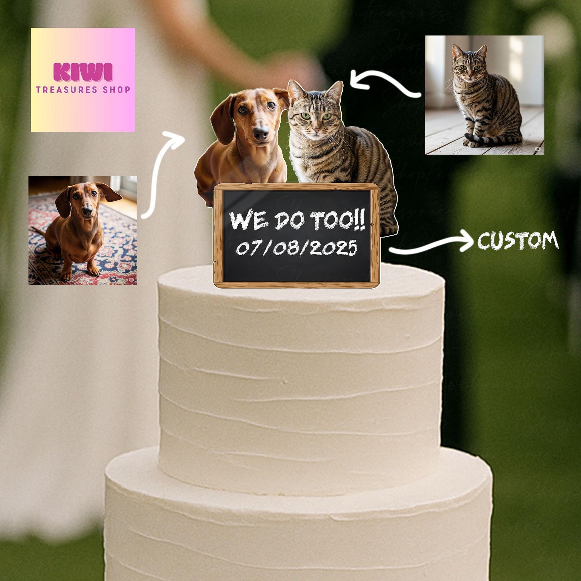 Custom Pet Wedding Cake Topper with Photo – Dog and Cat Personalized “We Do Too” Sign for Animal Lover Weddings